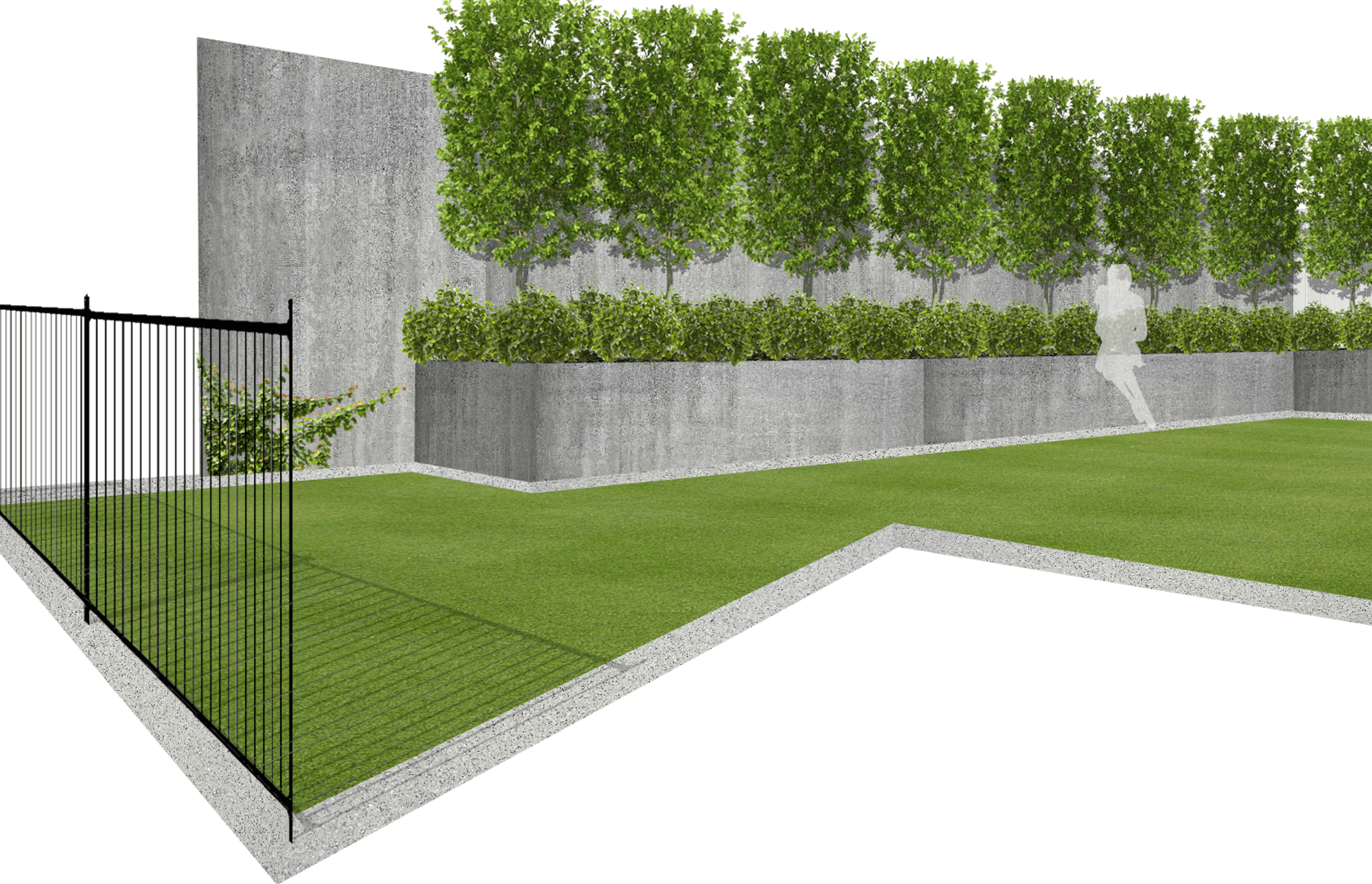 Rear corner area of entertaining space. Simple clean lines.