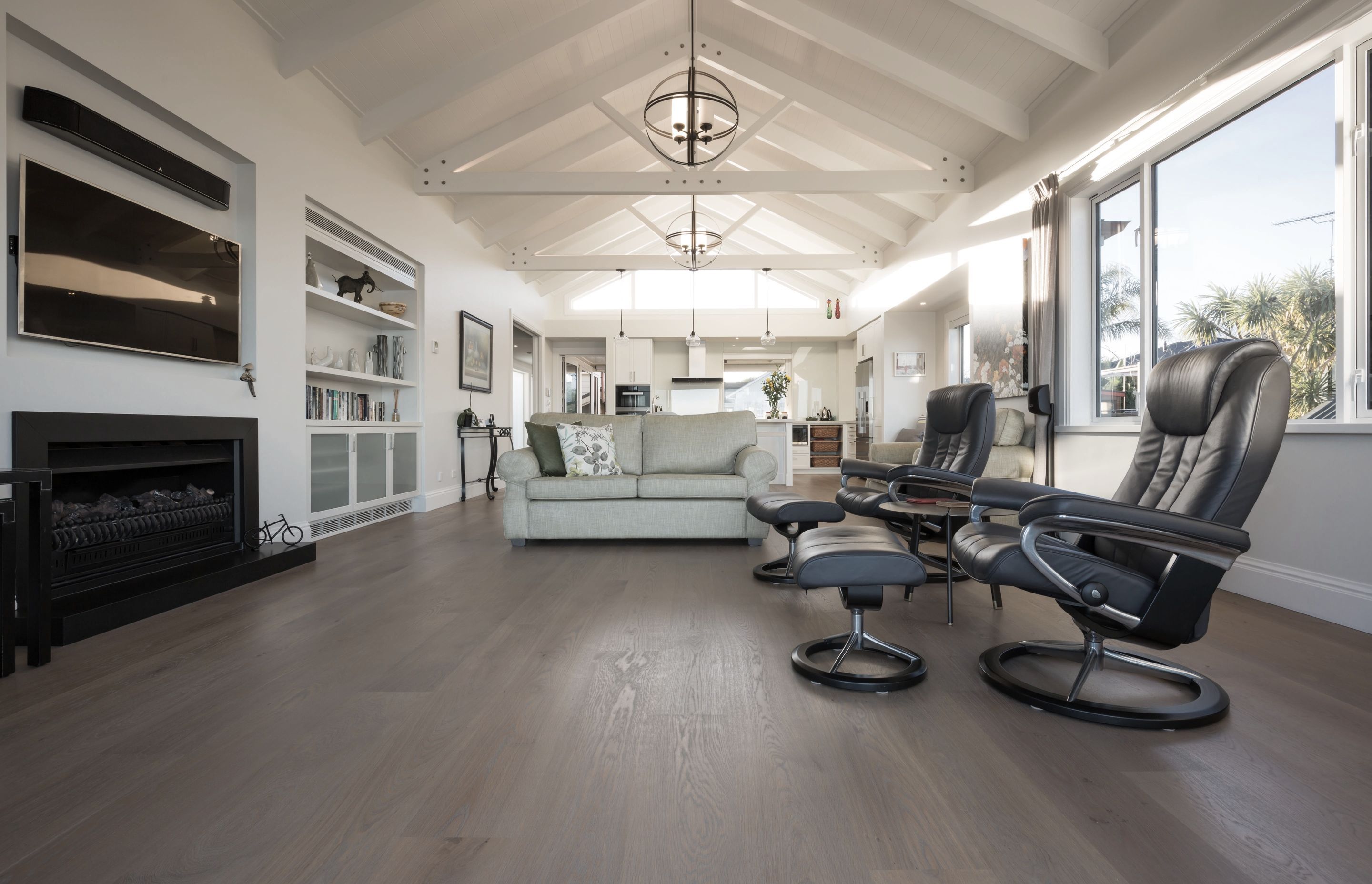 Engineered European Oak ​flooring and finished w/ Tover Oil in 'Smoke'