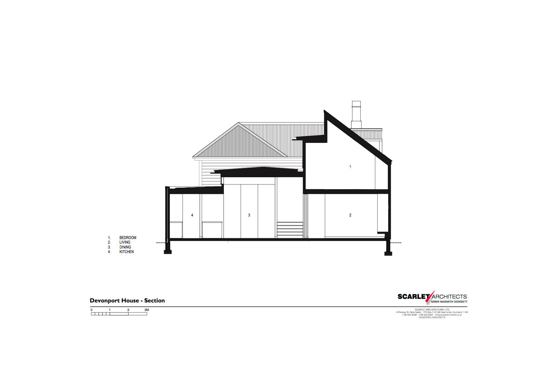 This section through the new extension shows the ground floor and the lofty space within the first-floor bedroom, by Scarlet Architects.