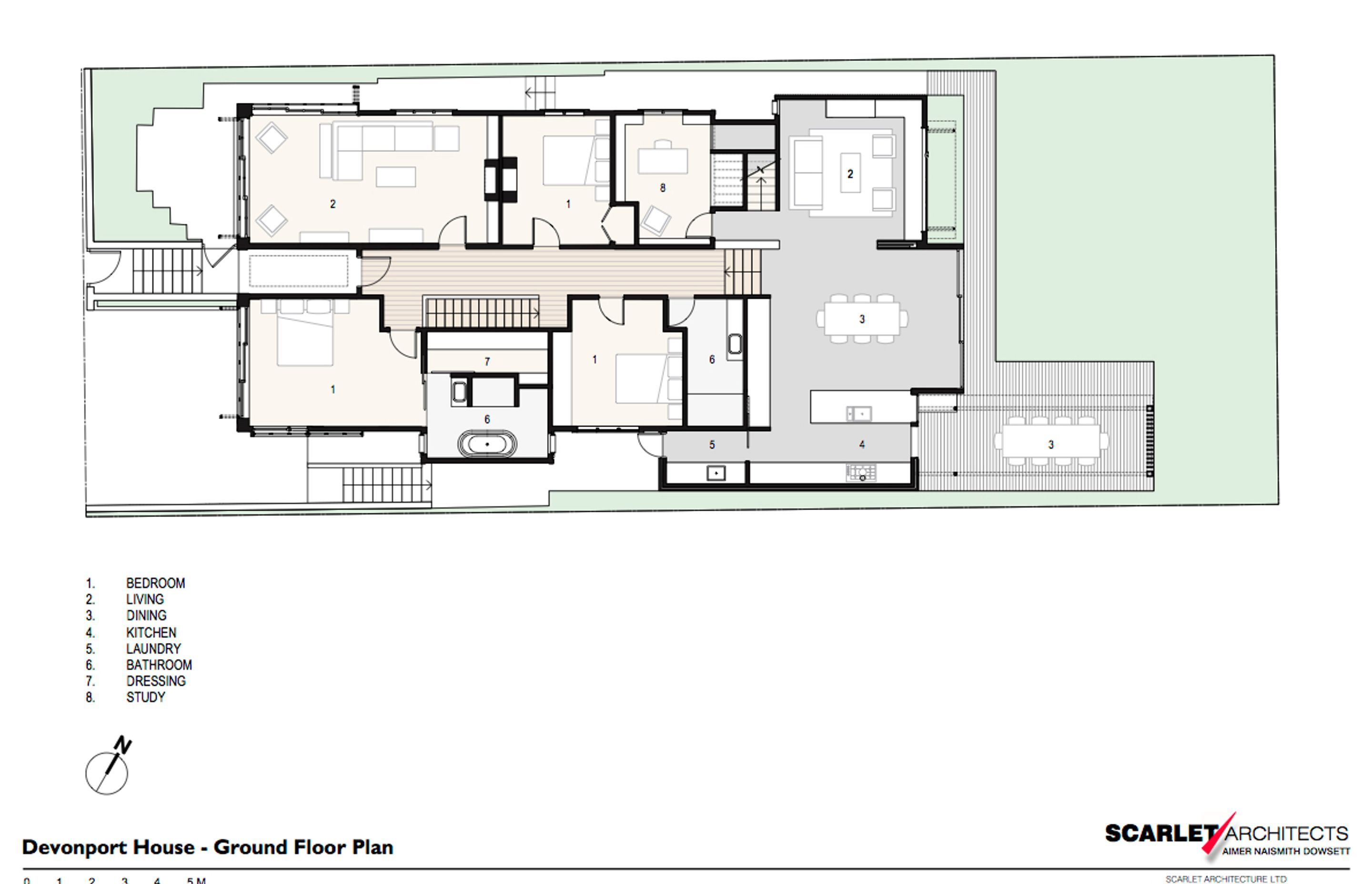 The ground-floor plan of the newly renovated house by Scarlet Architects.