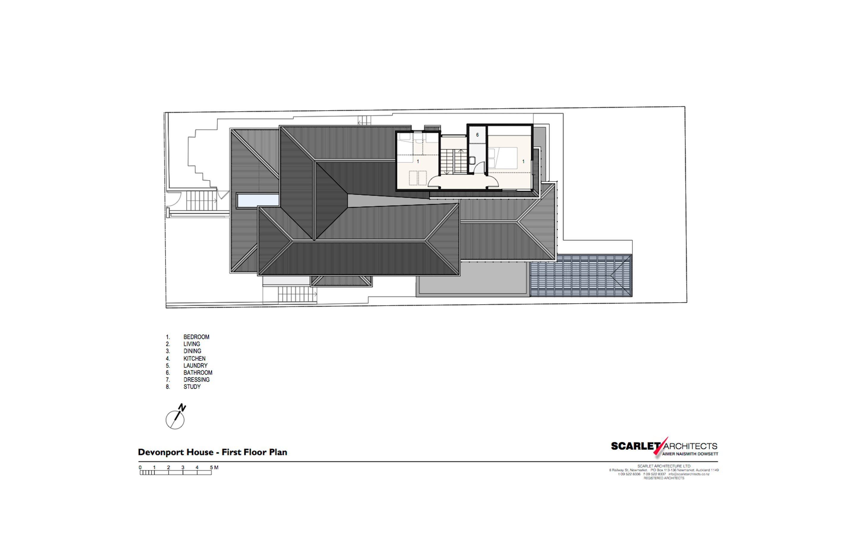 The first-floor and roof plan, by Scarlet Architects.
