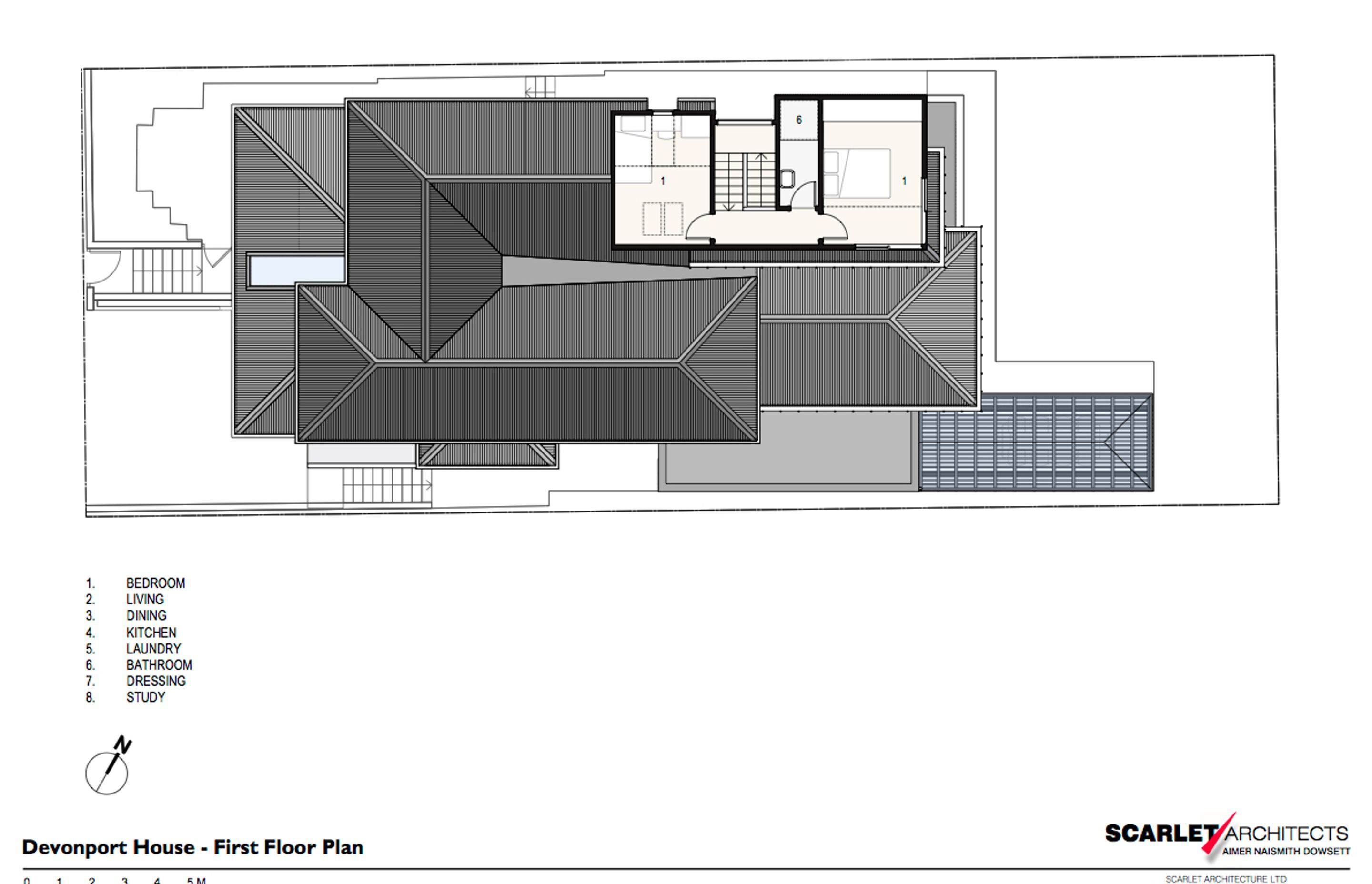 The first-floor and roof plan, by Scarlet Architects.