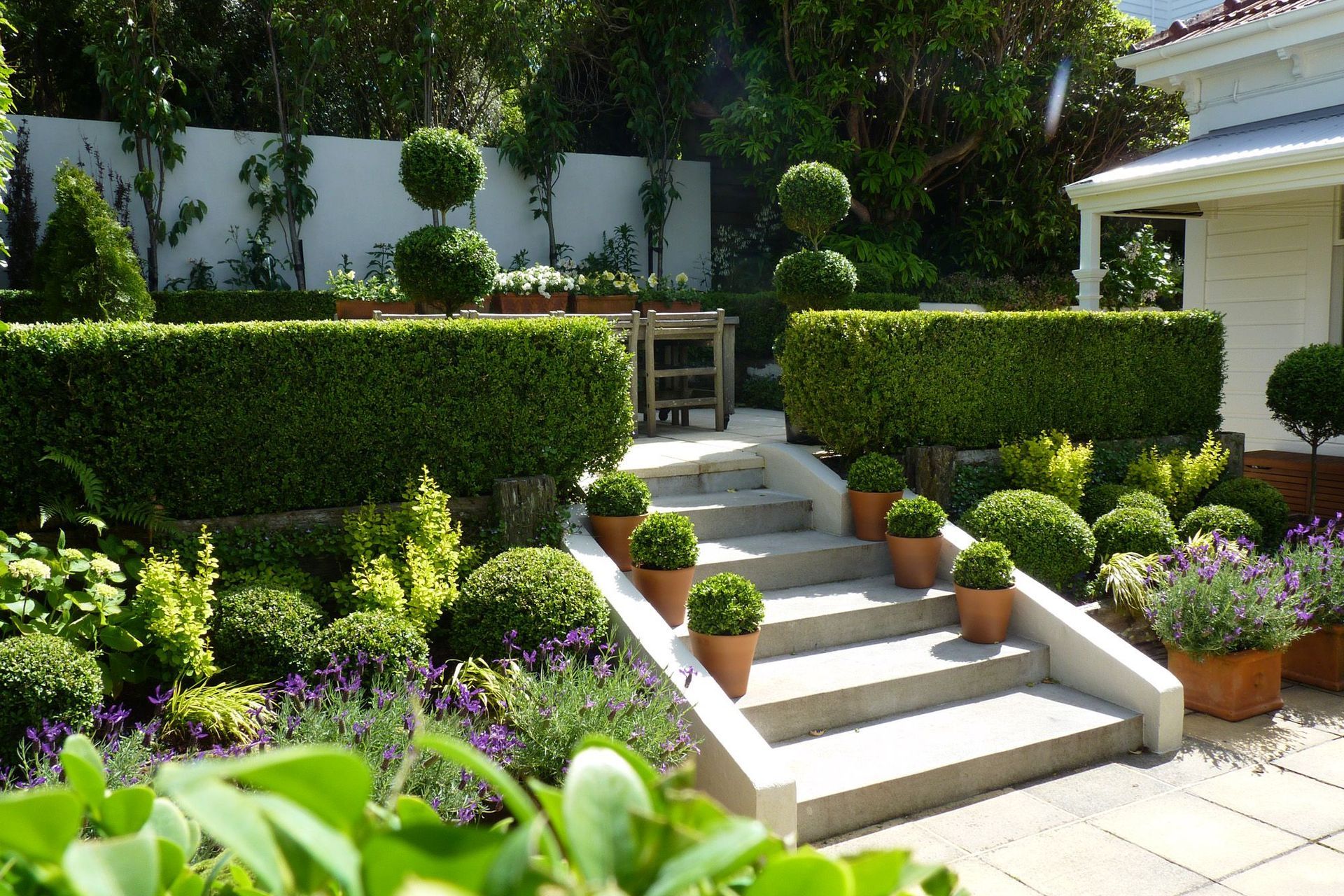 Stairs up to the outside dining room