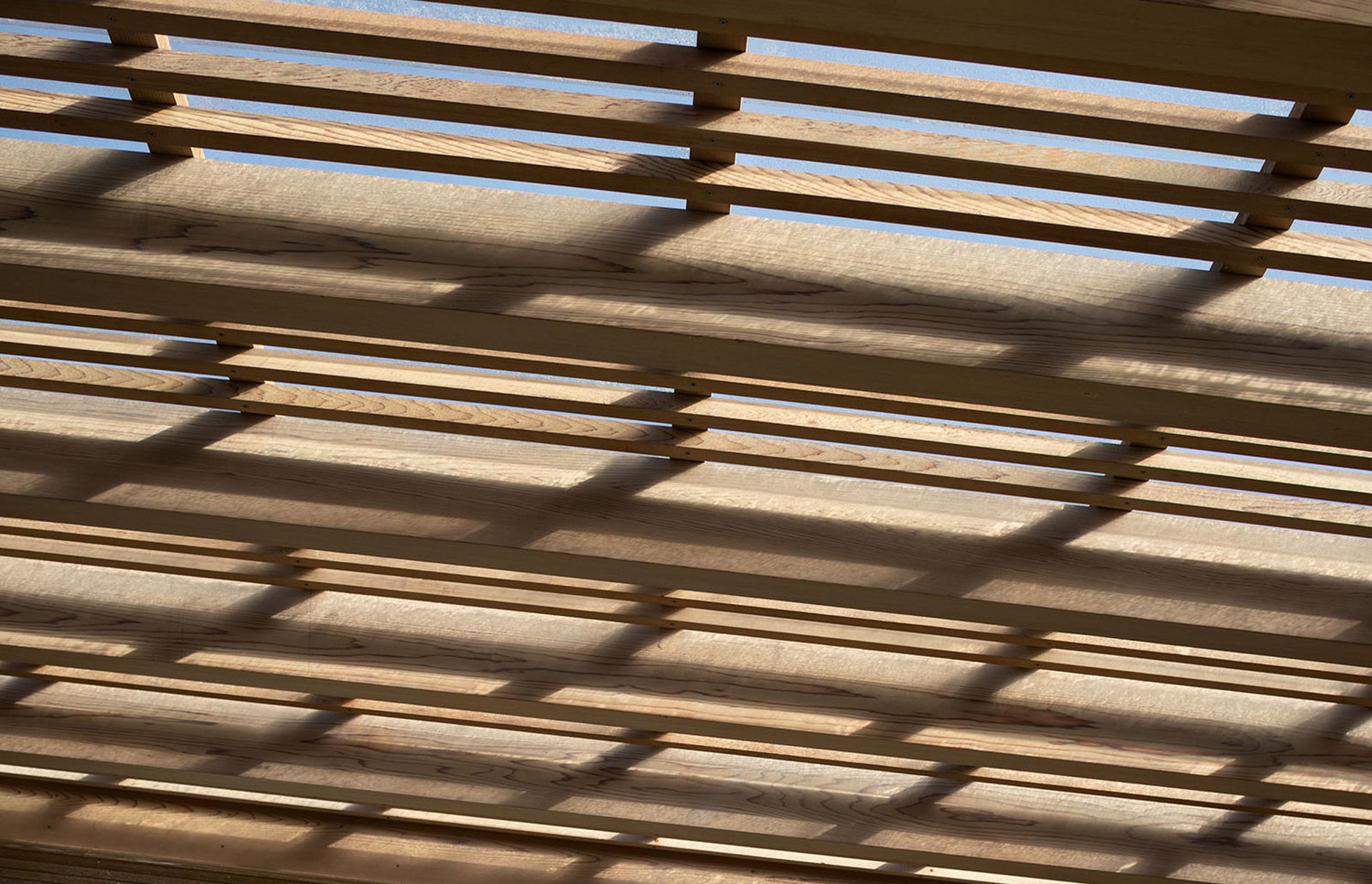 The slatted timber screen of the canopy has been protected from the coastal environment with Dryden WoodOil.