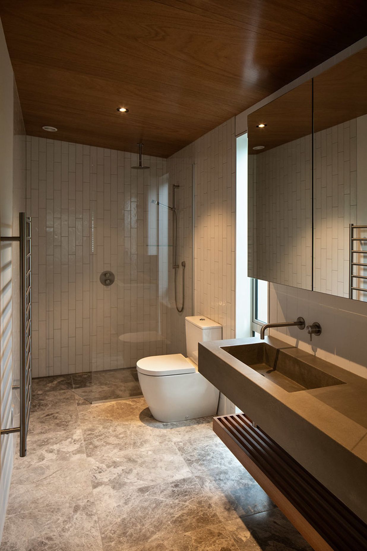 The bathroom in the master bedroom suite.