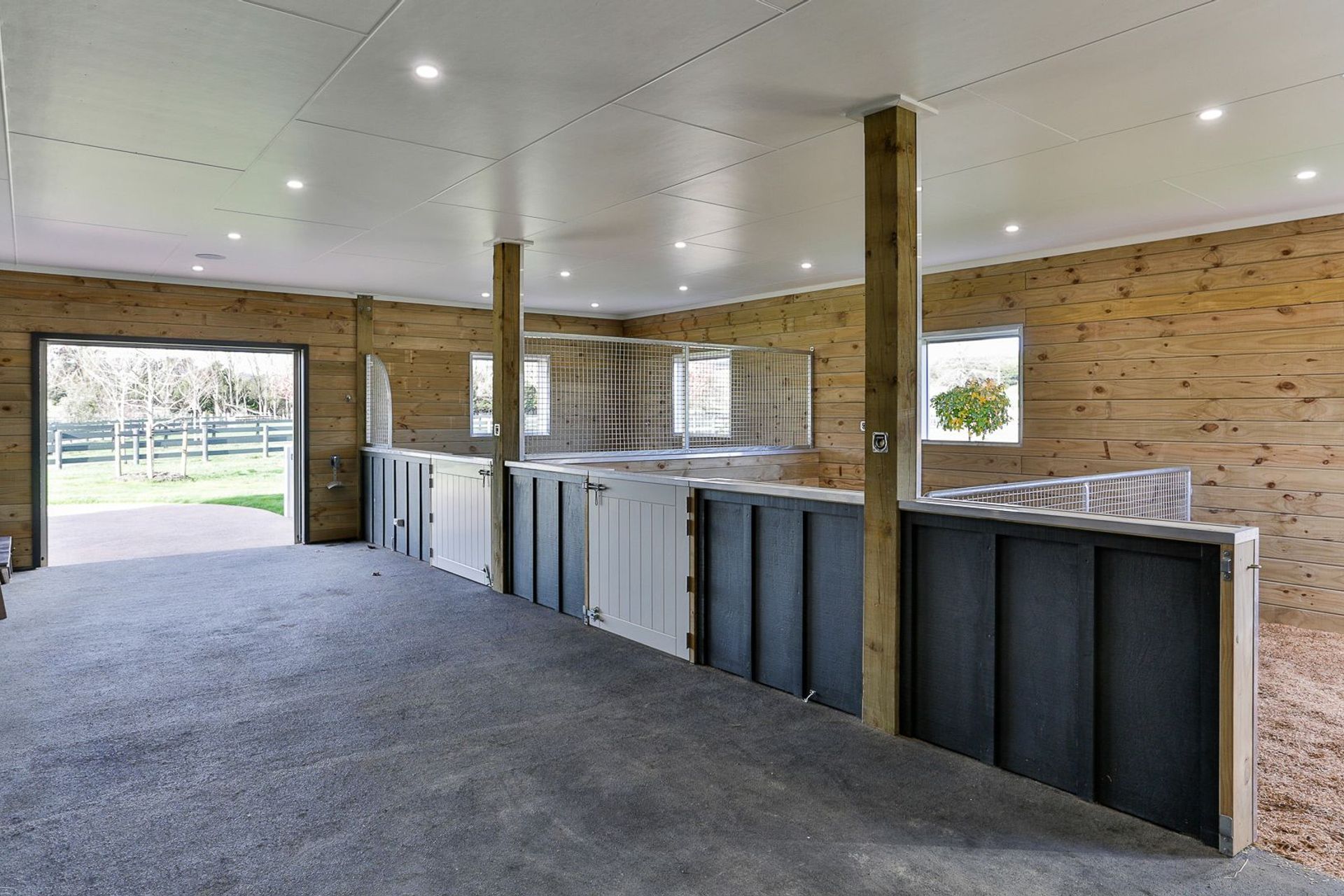 The generous stable is home to three horses.