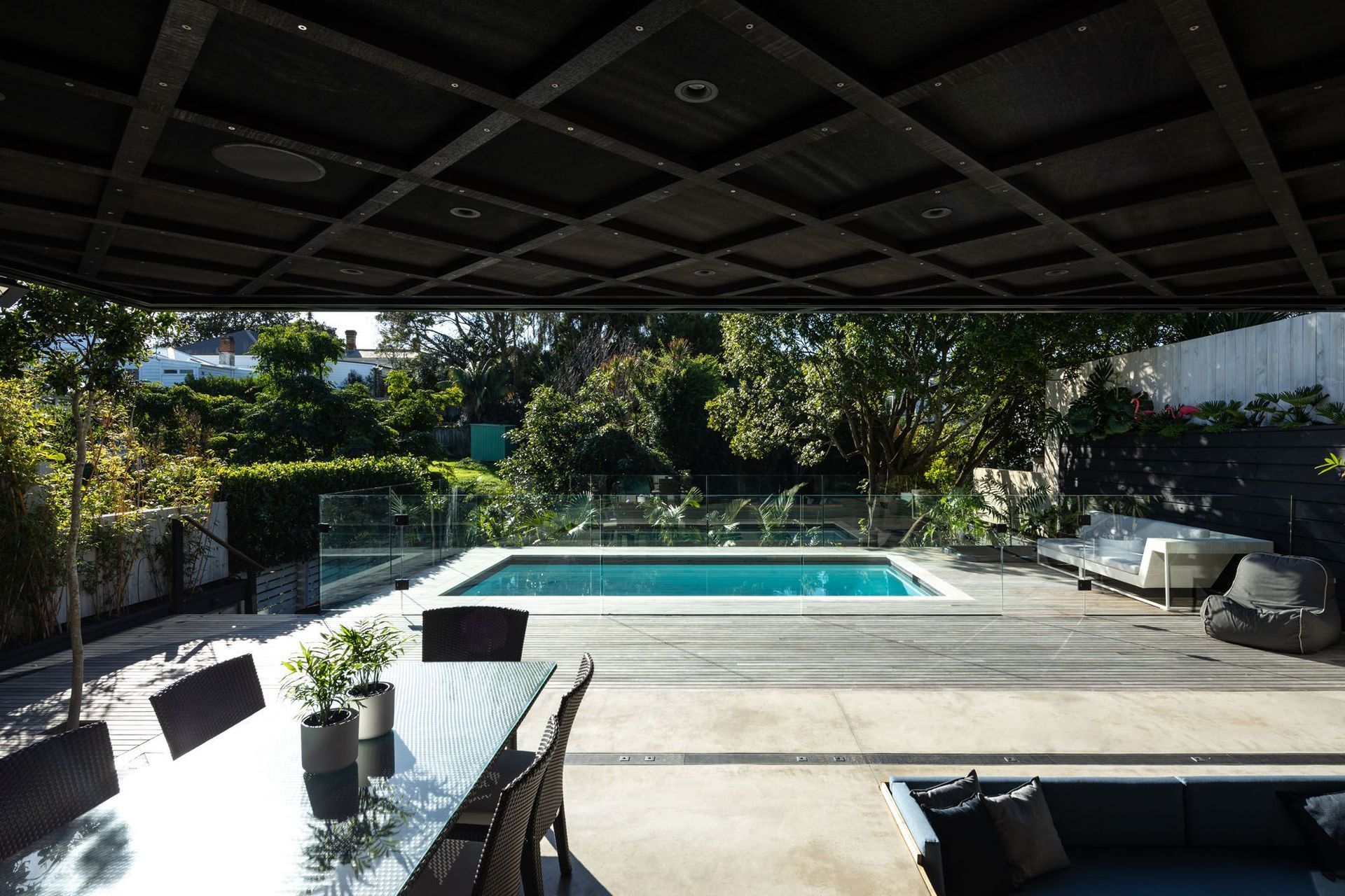 The homeowners wanted an outdoor area that they could utilise all year round yet still maintained a direct connection to the backyard.