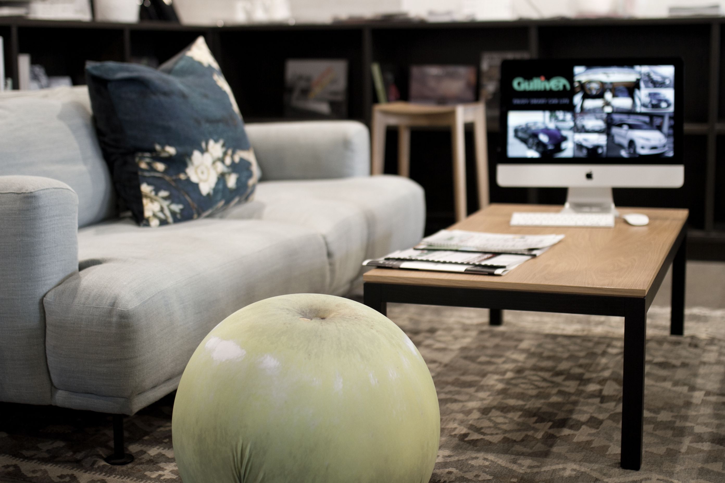 New Zealand designed furniture keeps the theme strong in Gulliver's first New Zealand showroom.  Kilims add practical softness and texture underfoot in this browsing environment. 