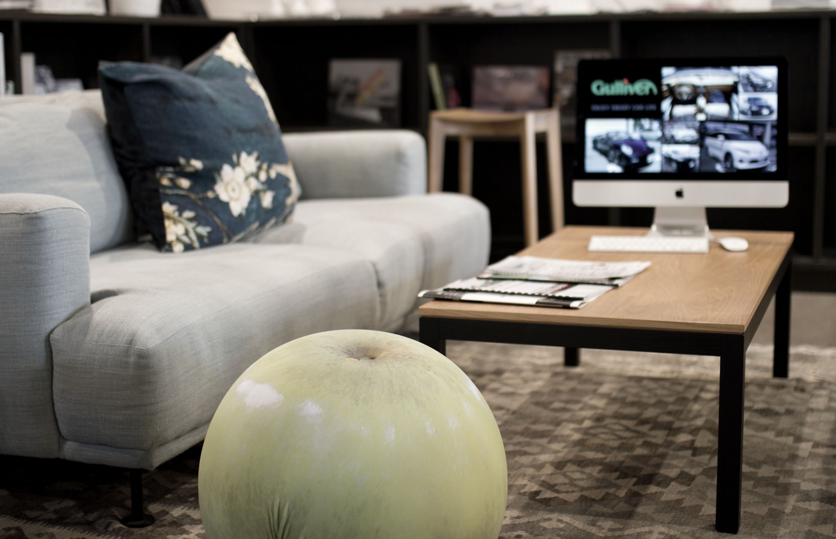 New Zealand designed furniture keeps the theme strong in Gulliver's first New Zealand showroom. Kilims add practical softness and texture underfoot in this browsing environment.