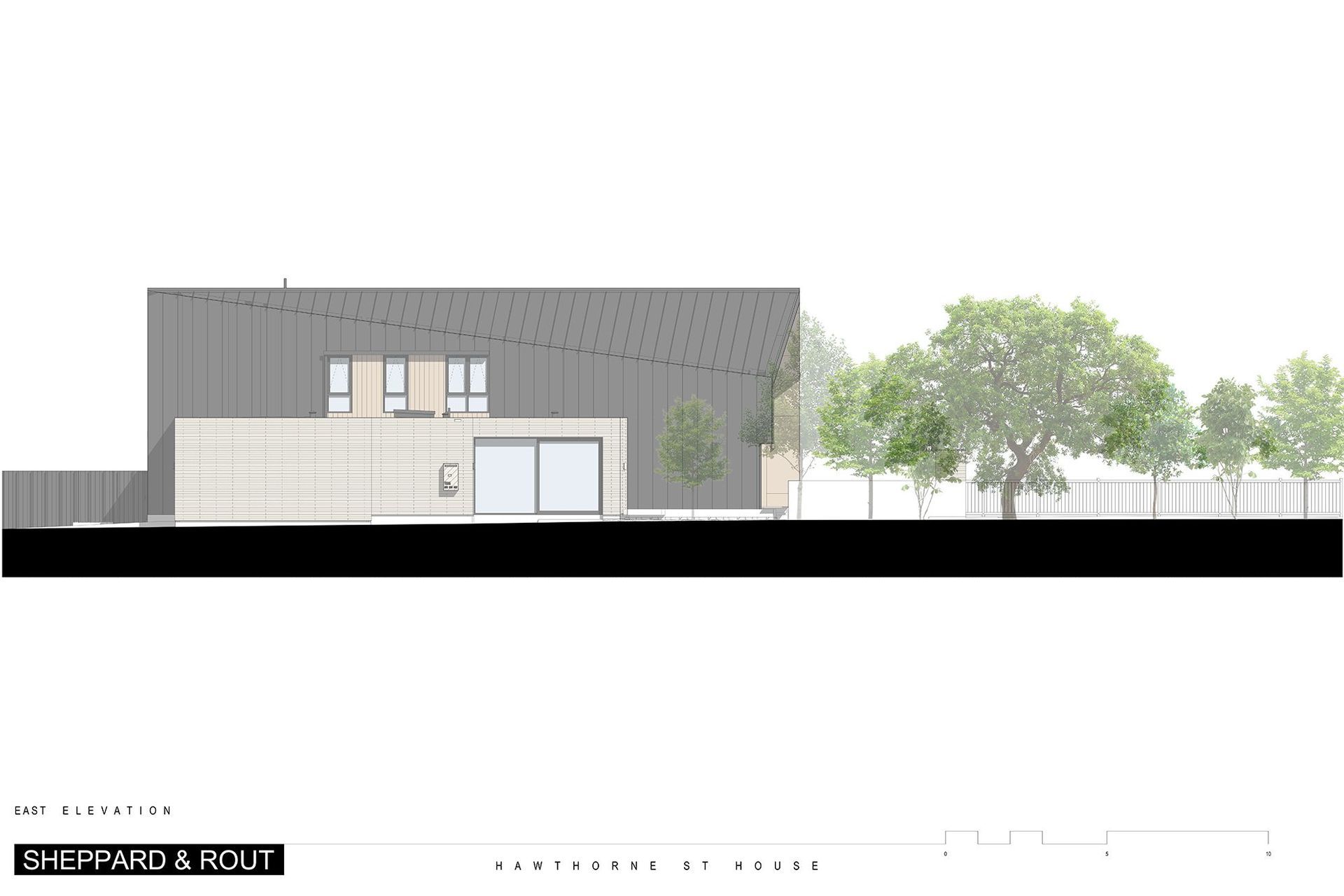 East-facing elevation by Sheppard &amp; Rout Architects.
