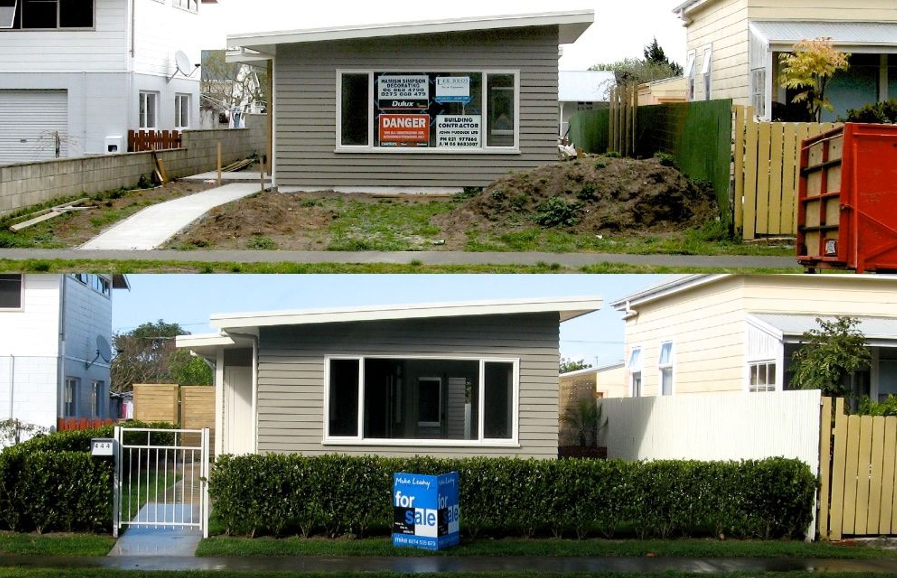 Classic before and after pic - Griselinia littoralis 'Ardmore Emerald' instant hedge from Living Boundary Range