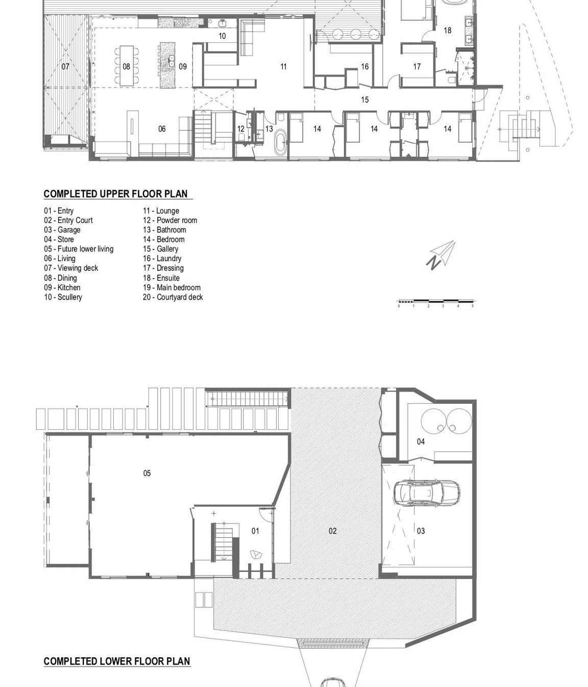 The upper and lower floor plans of the completed home, by  Lloyd Hartley.