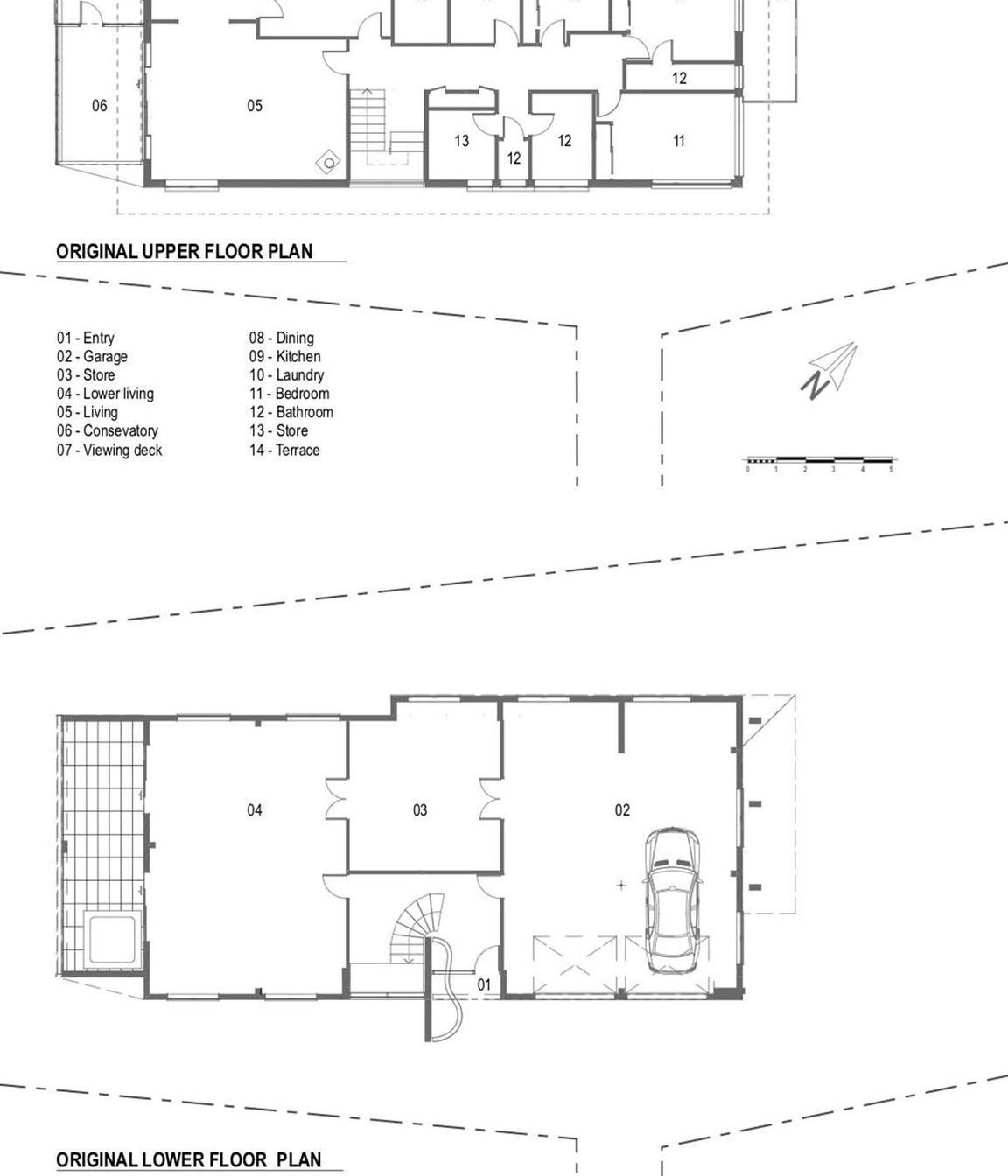 The upper and lower floor plans of the original brick-and-tile home, by Lloyd Hartley.