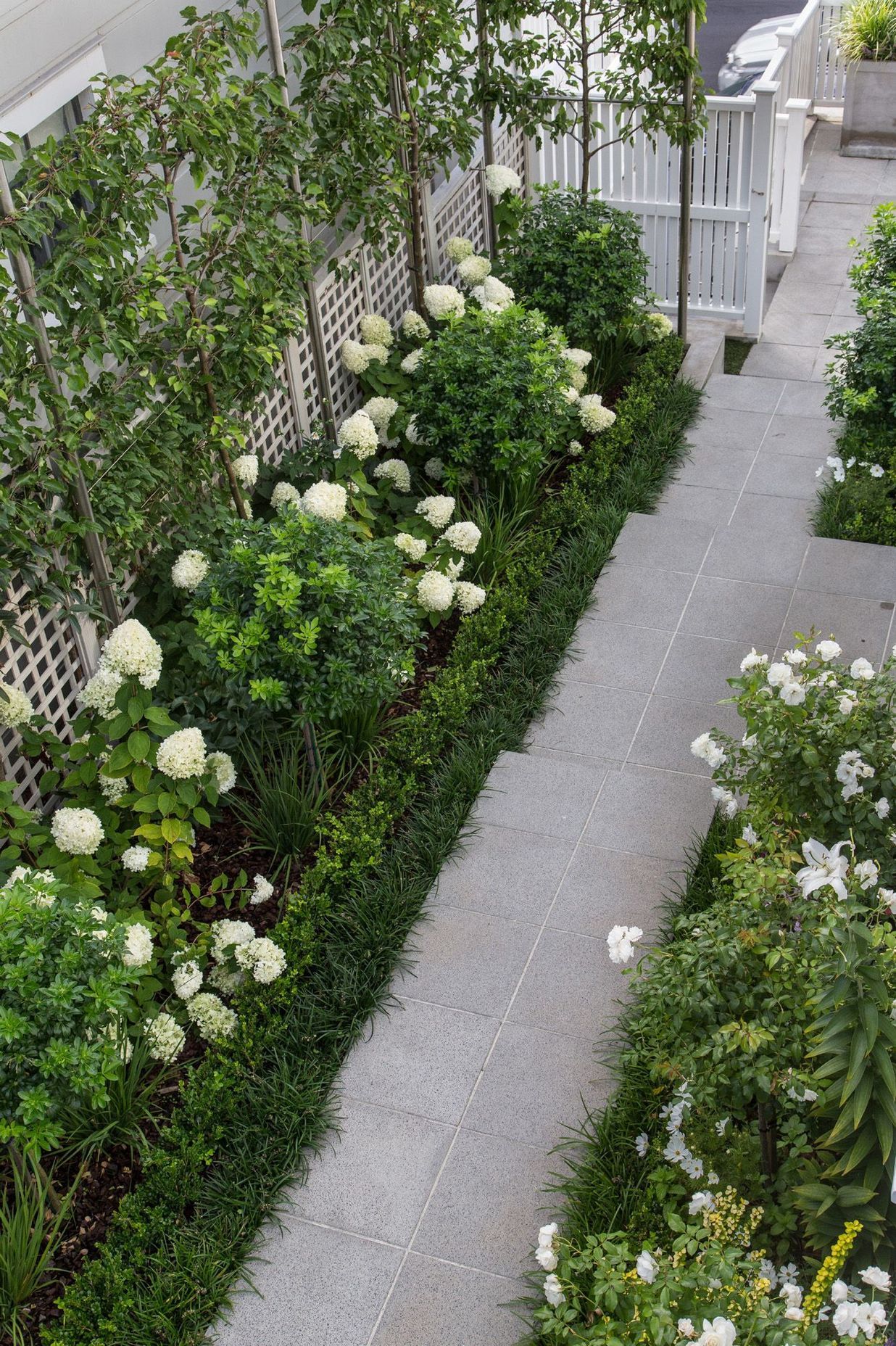 A view from above looking down on side garden