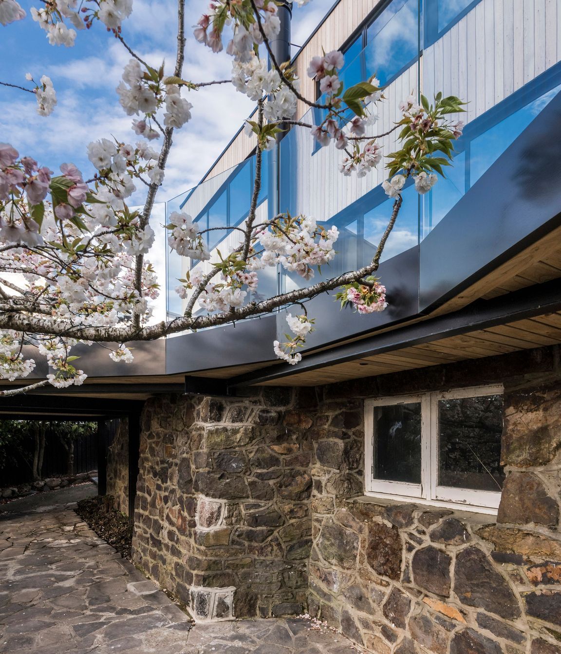 The historic stone walls of the quake-destroyed Seager house have been restored.