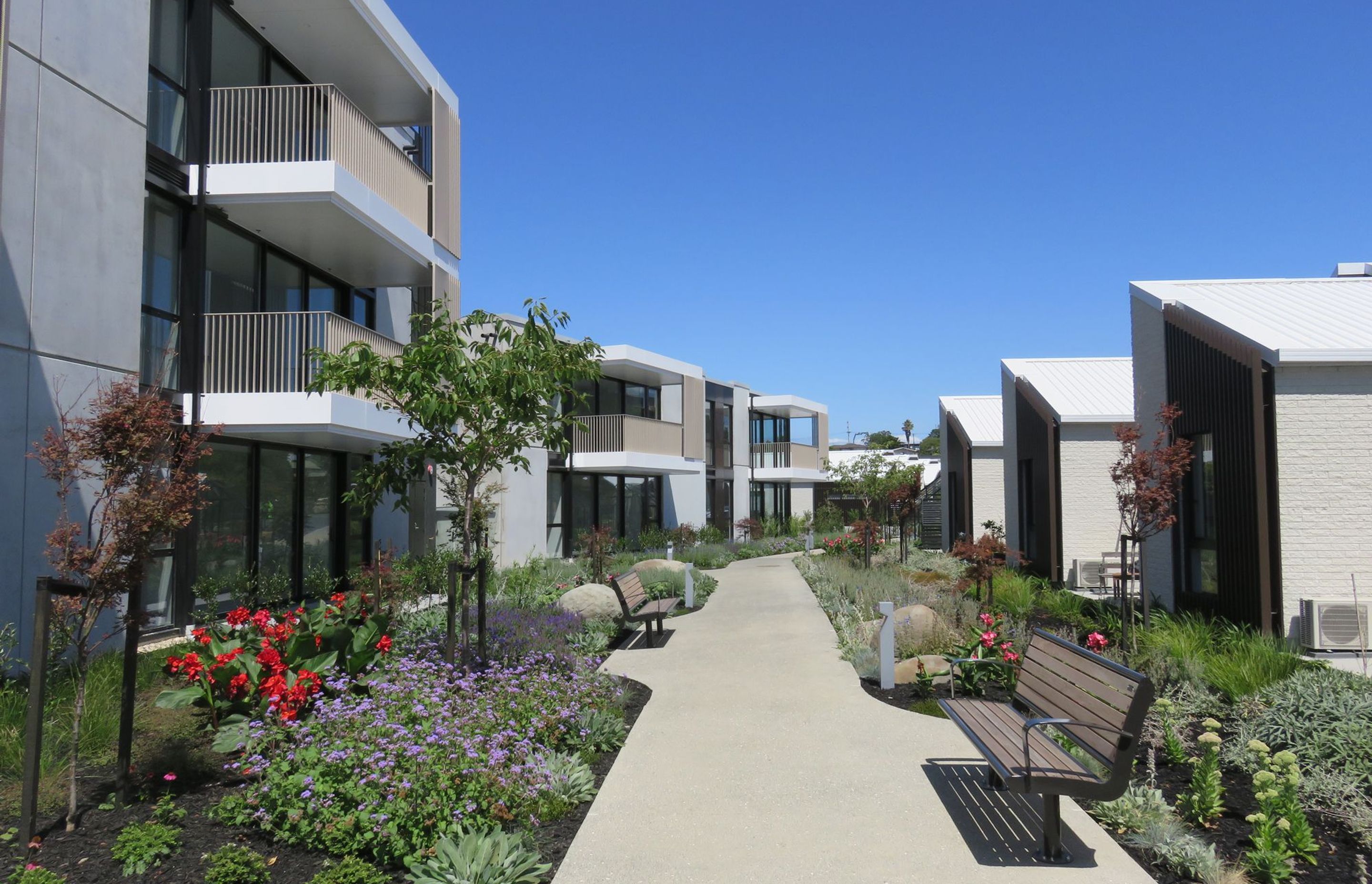 For its latest lifestyle village, Metlifecare wanted a more community based model with outdoor spaces being more communal and where the built environment was better connected to the natural environment.