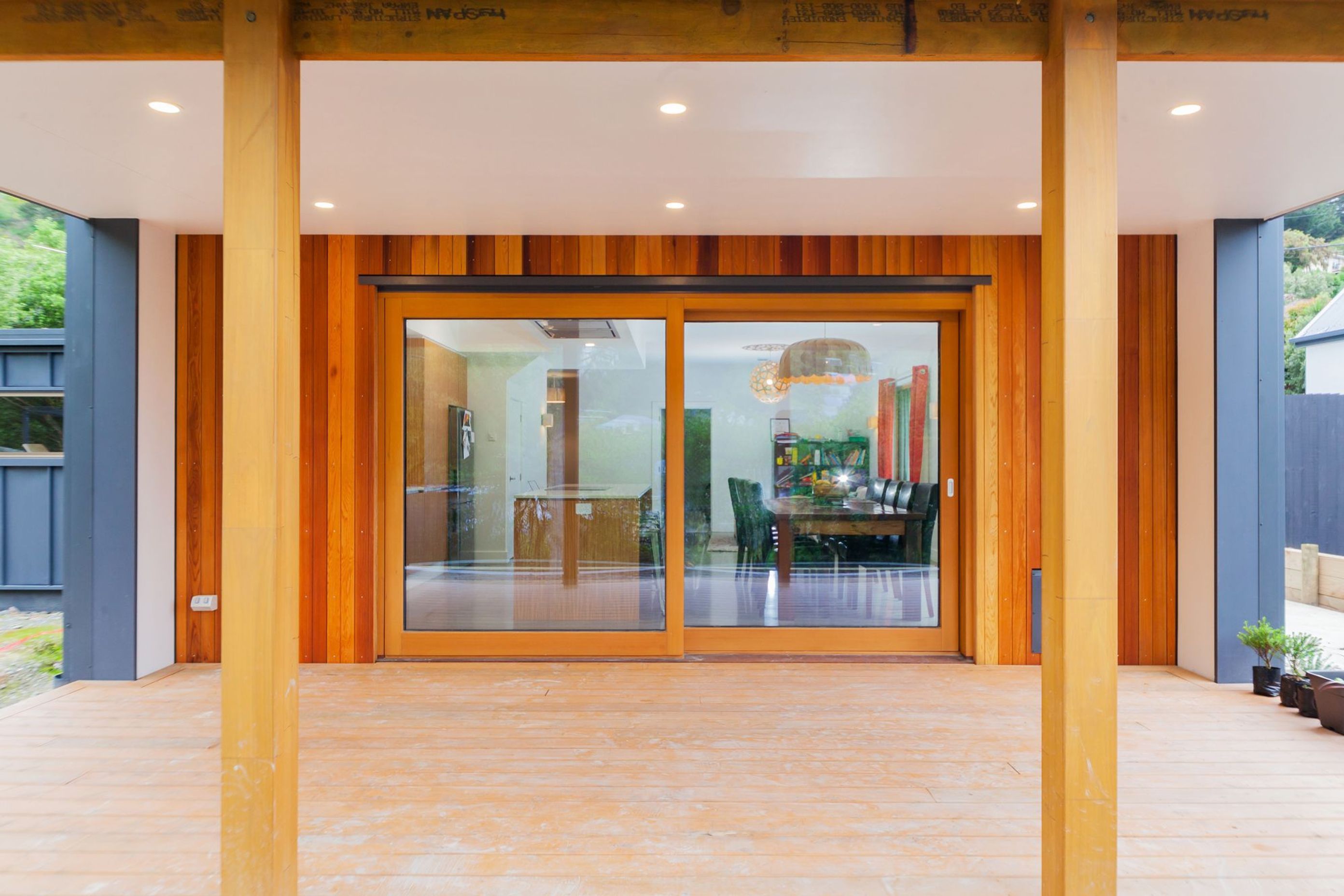 The large lift - slide, triple glazed door from the dining to the deck.