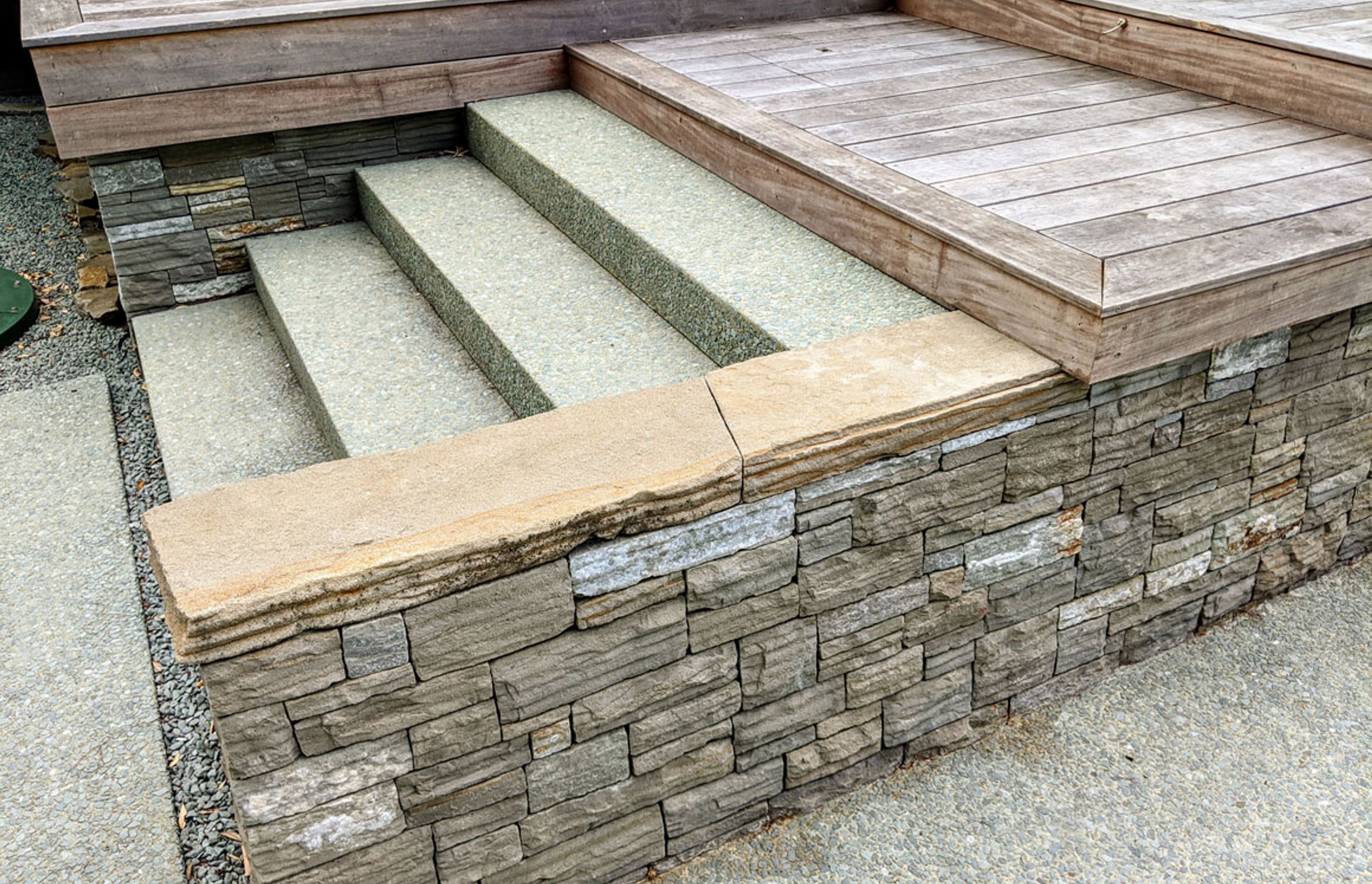 Timber, Paradise Stone wall and formed steps