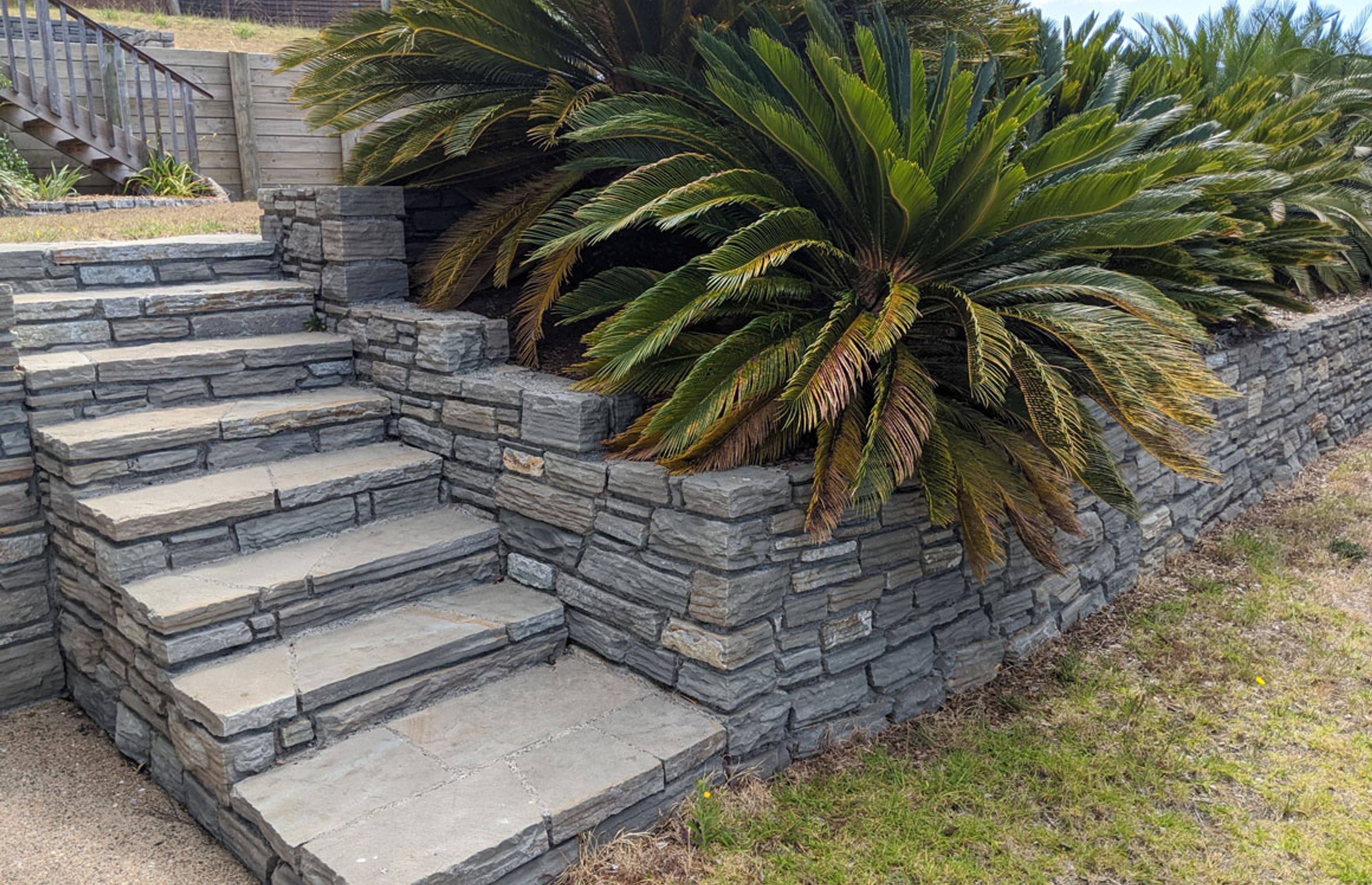 Retaining wall and stone steps