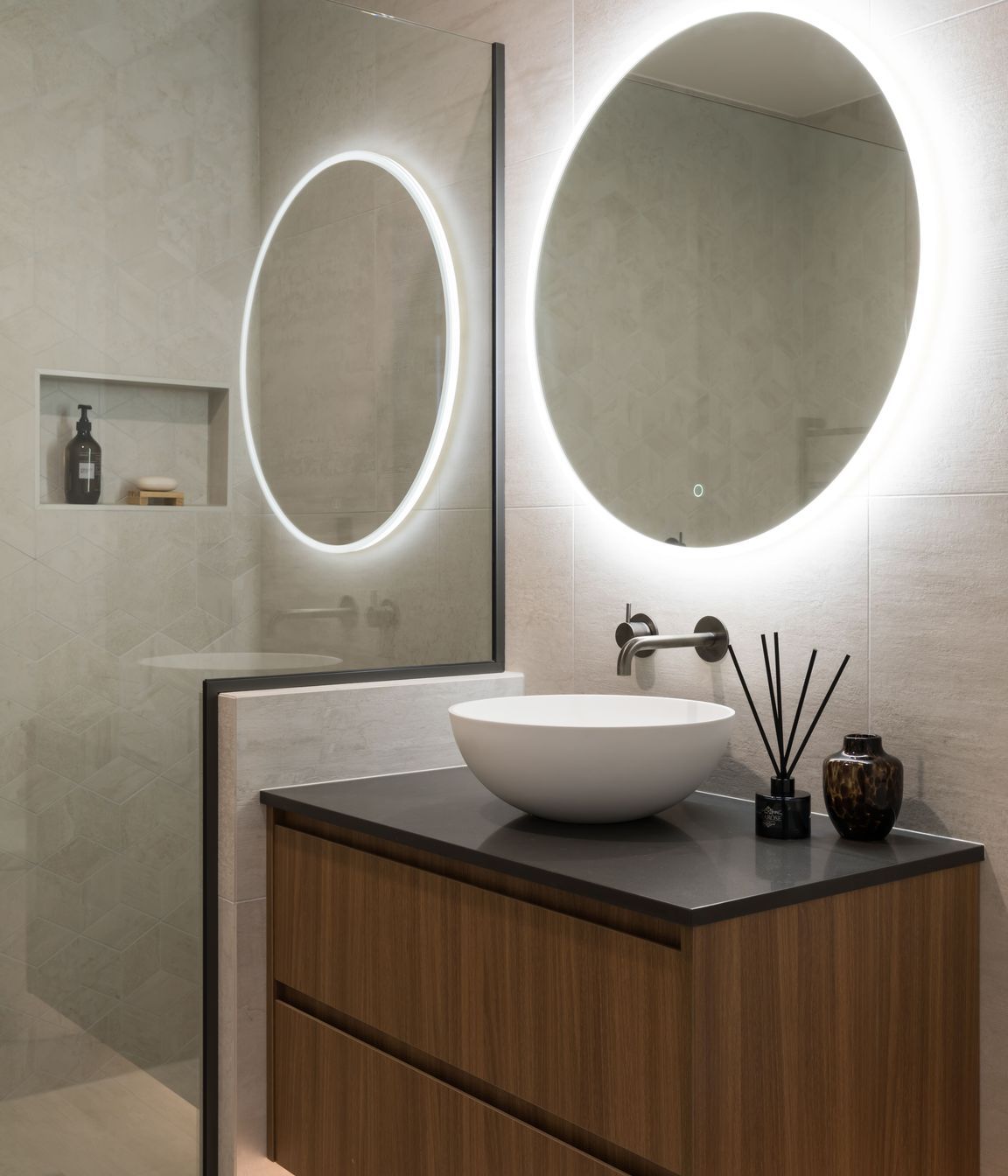 Downstairs Bathroom - custom made timber vanity 