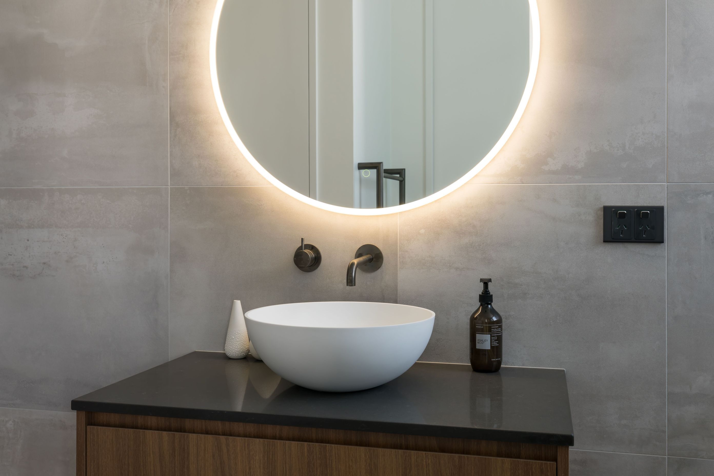 Middle Floor Bathroom - single vessel basin on custom made timber vanity