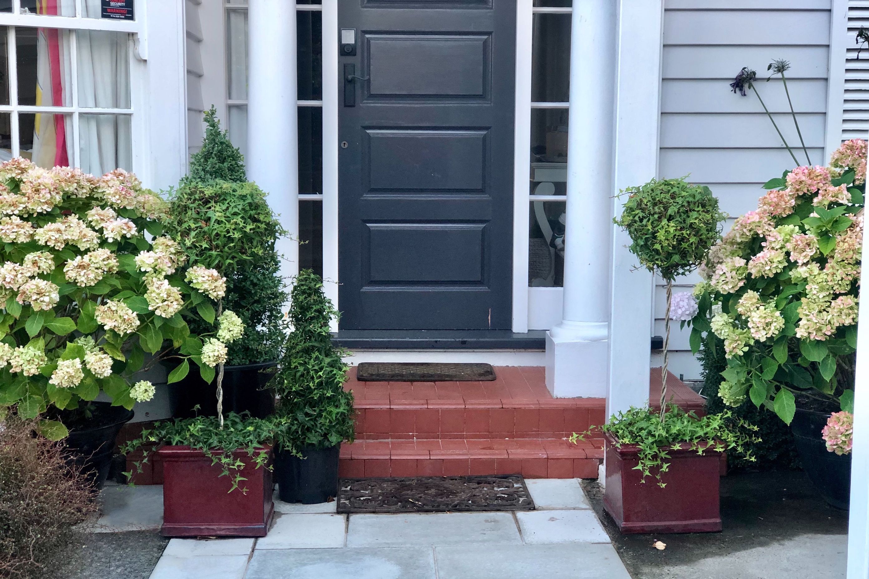 Topiaries on display at the front door