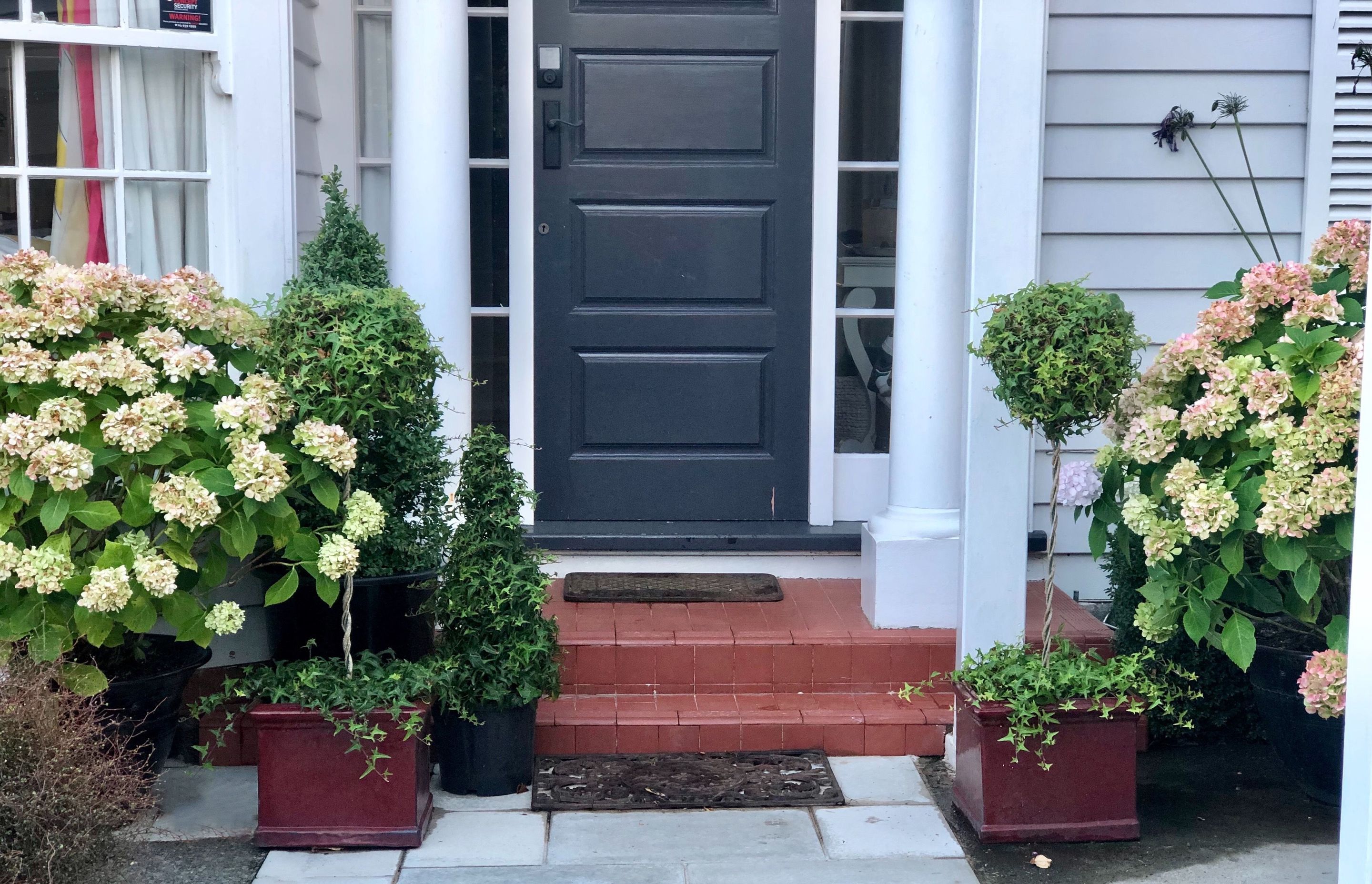 Topiaries on display at the front door