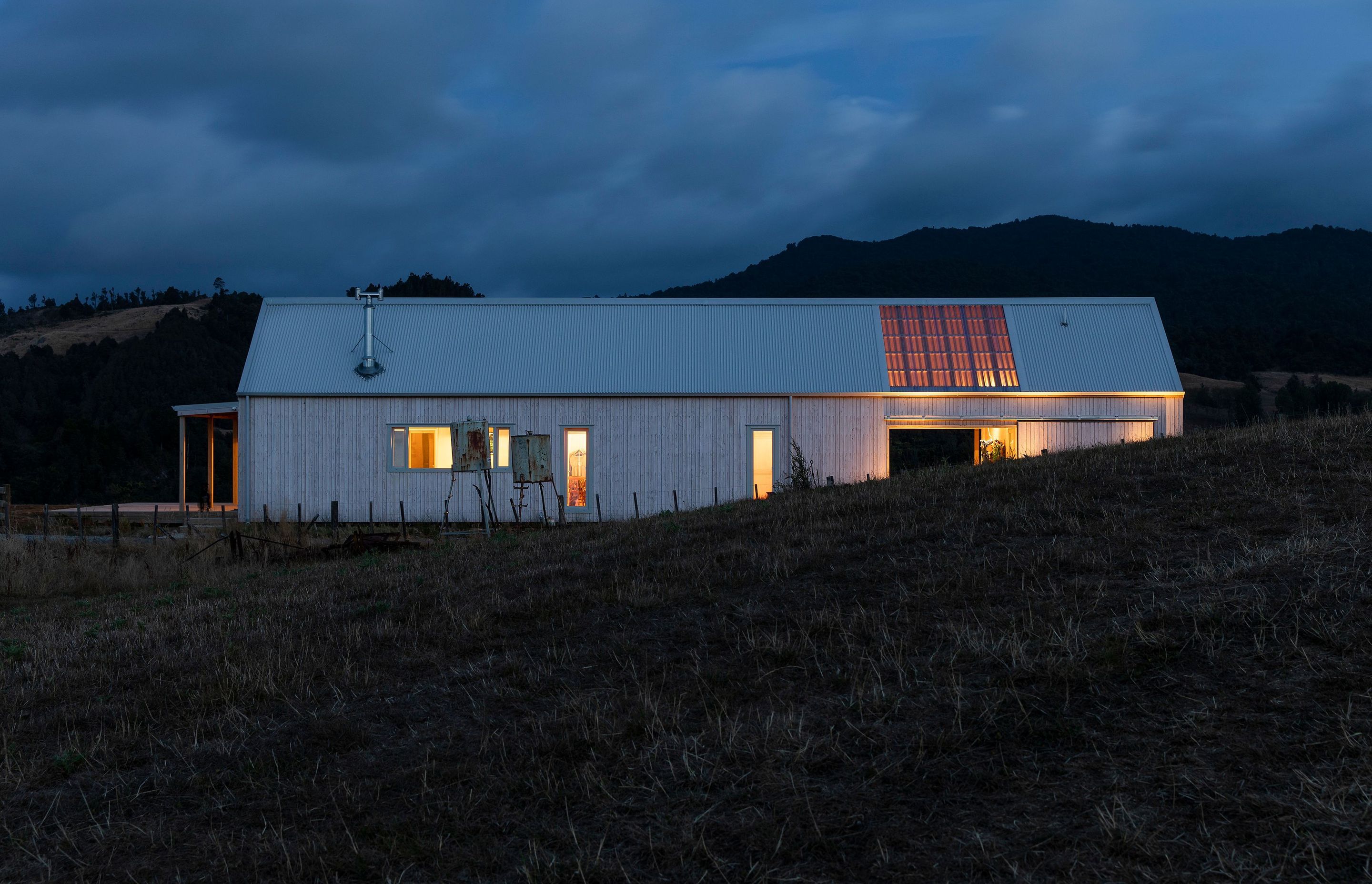 The polycarbonate section of roof light up like a lantern at night.