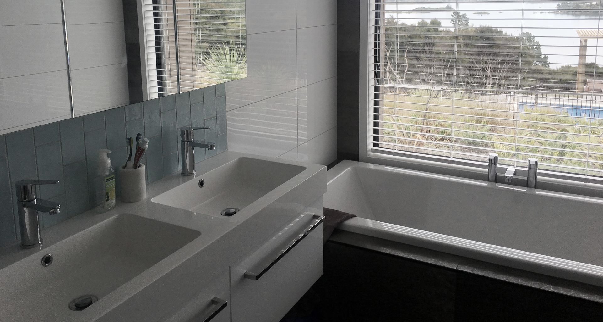 Splash 1200 Wall-Hung Vanity with Crystal Basin Taps, 1200 Mirror Unit, Drop Me Bath with Crystal Bath Filler