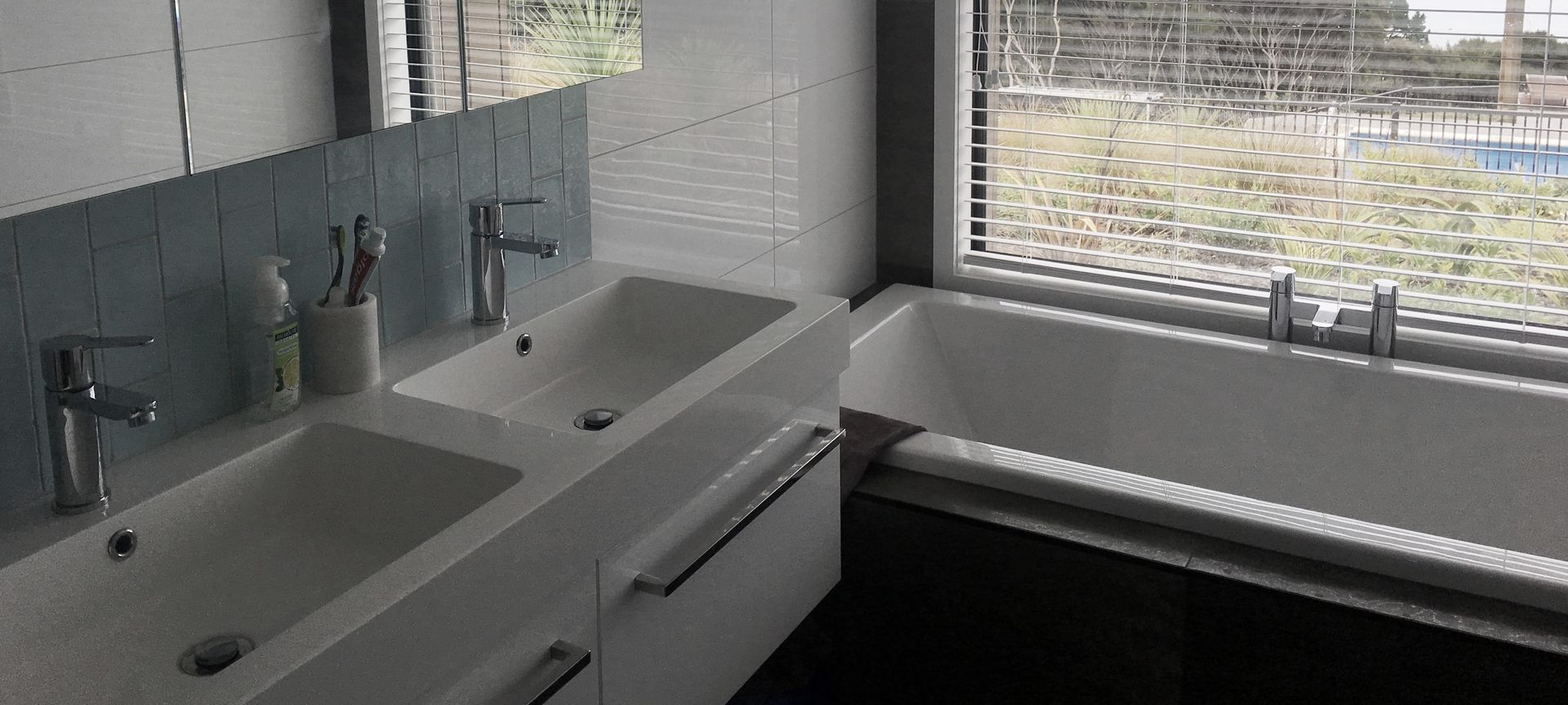 Splash 1200 Wall-Hung Vanity with Crystal Basin Taps, 1200 Mirror Unit, Drop Me Bath with Crystal Bath Filler