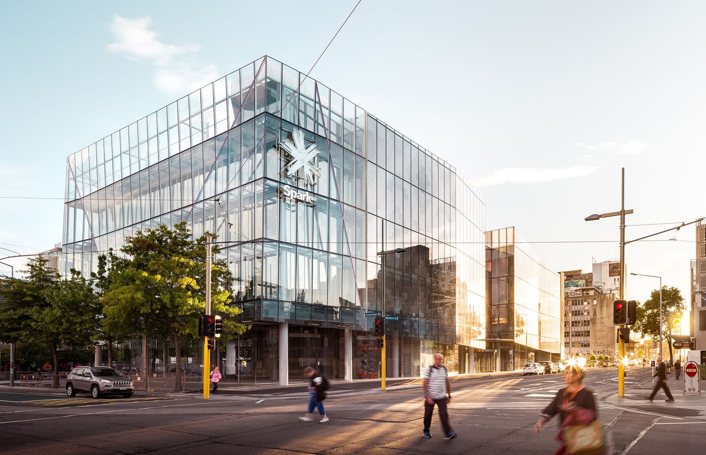 The landmark HQ of Spark NZ is the first new building completed by private developers in Cathedral Square since the earthquakes. All photography by Dennis Radermacher/Lightforge.