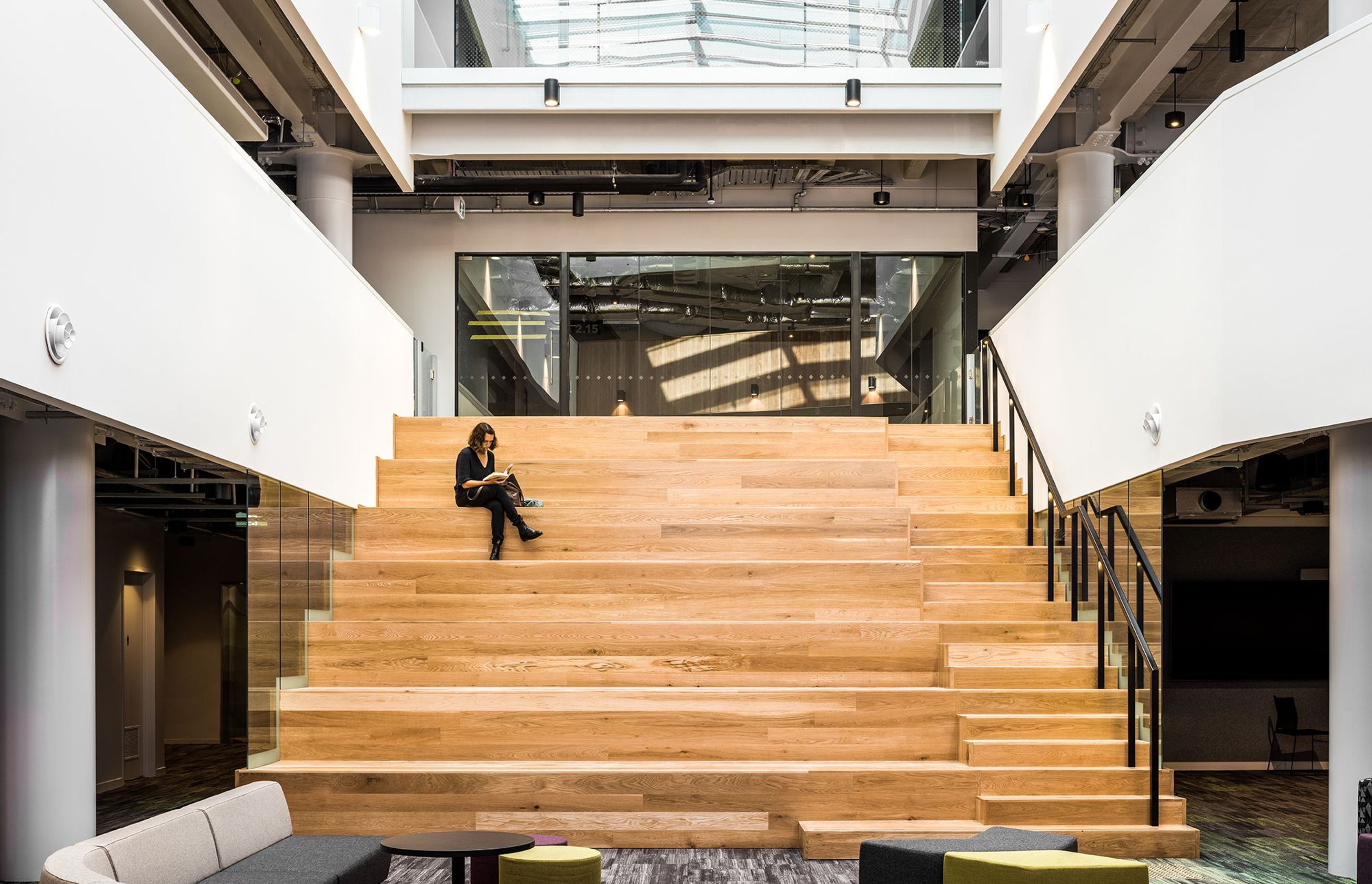 In Spark's offices, timber stairs work perfectly for talks, small-scale company gatherings and informal break-out spaces