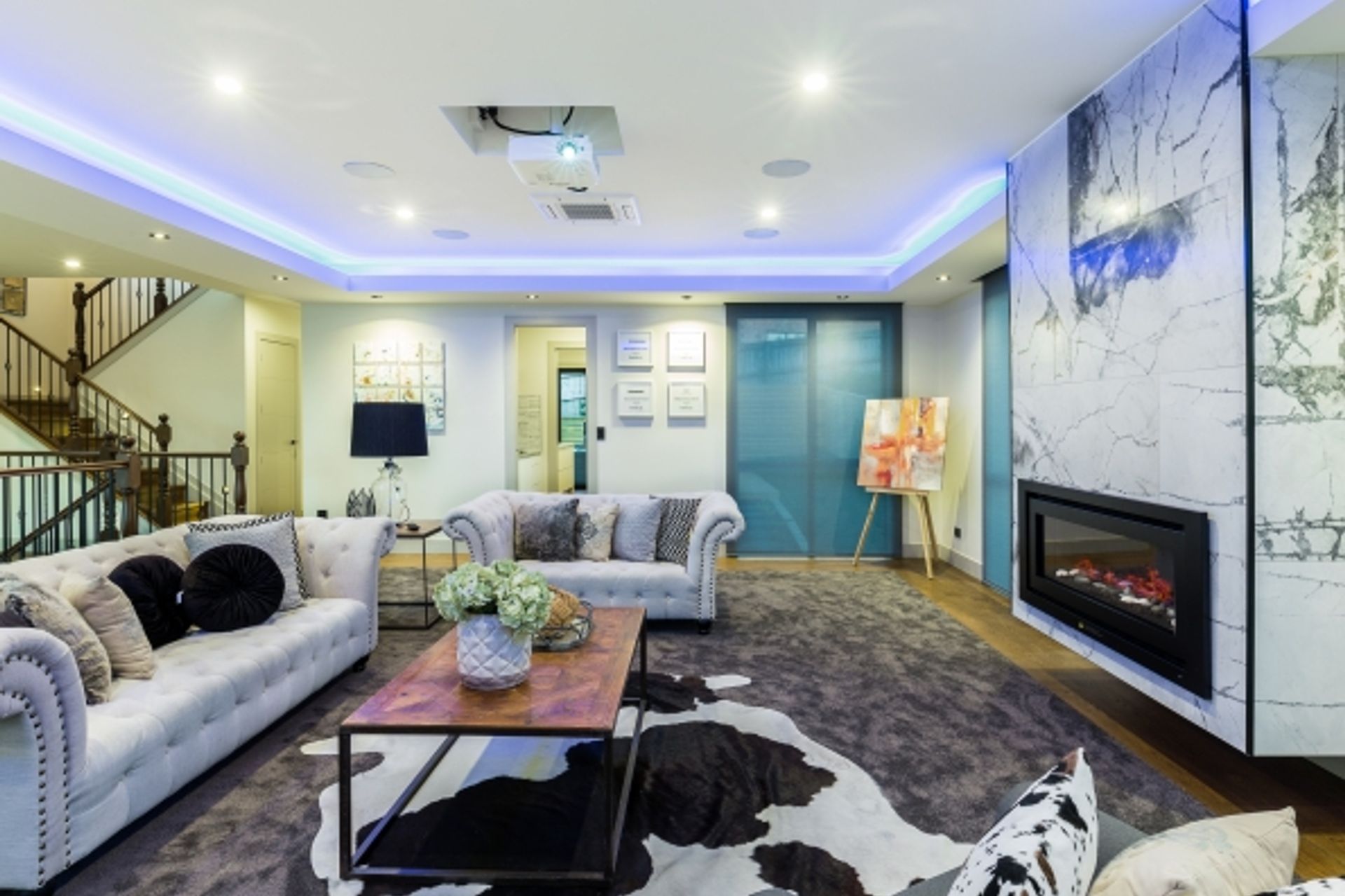 Lagonda Rise - Prime Grade Solid American White Oak in Herringbone Parquet w/ a two plank border and finished with a stain in 'Jacobean' and Waterborne Polyurethane