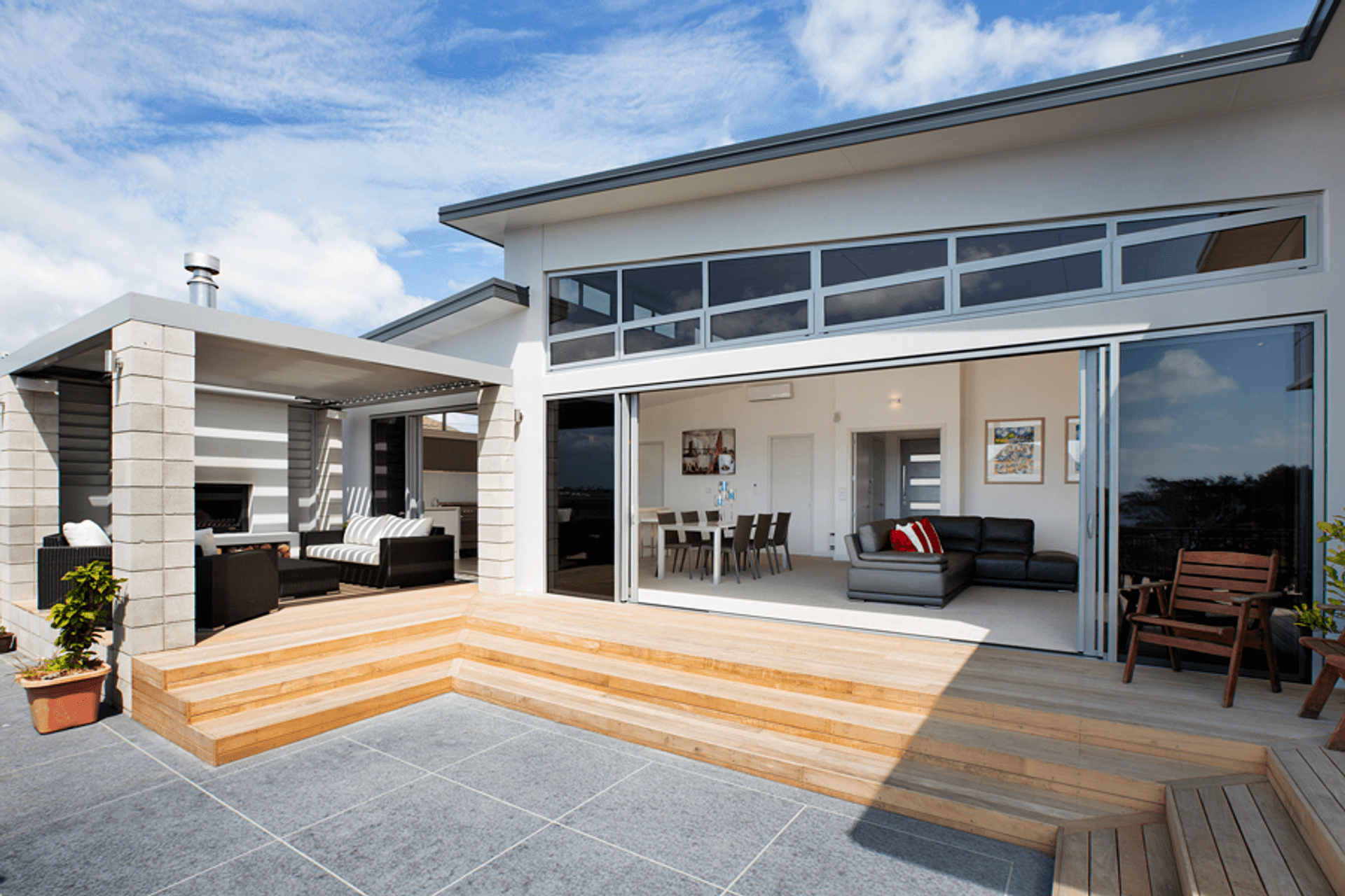 The indoor outdoor flow is enhanced with an advanced Bose sound system.