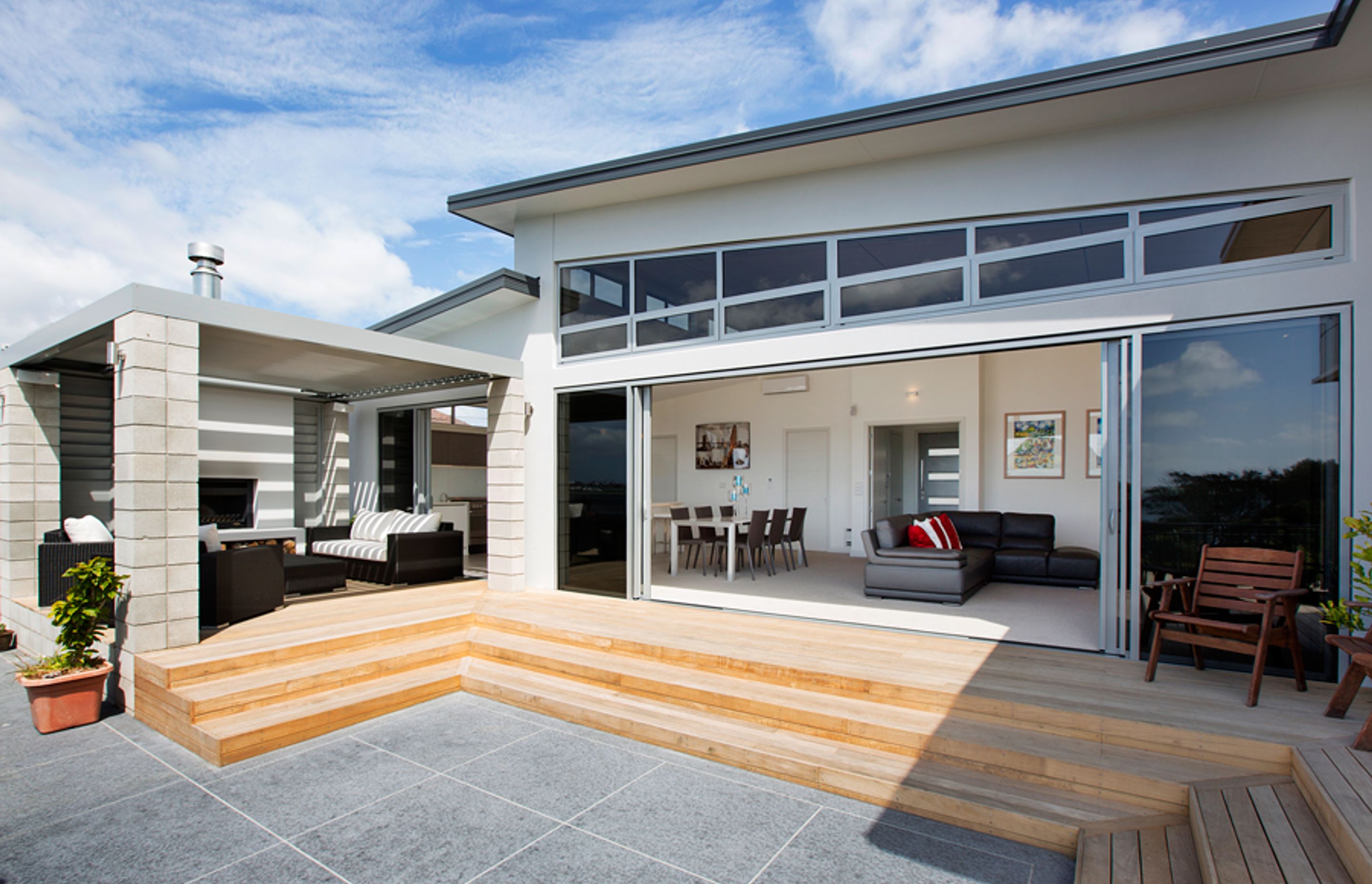 The indoor outdoor flow is enhanced with an advanced Bose sound system.