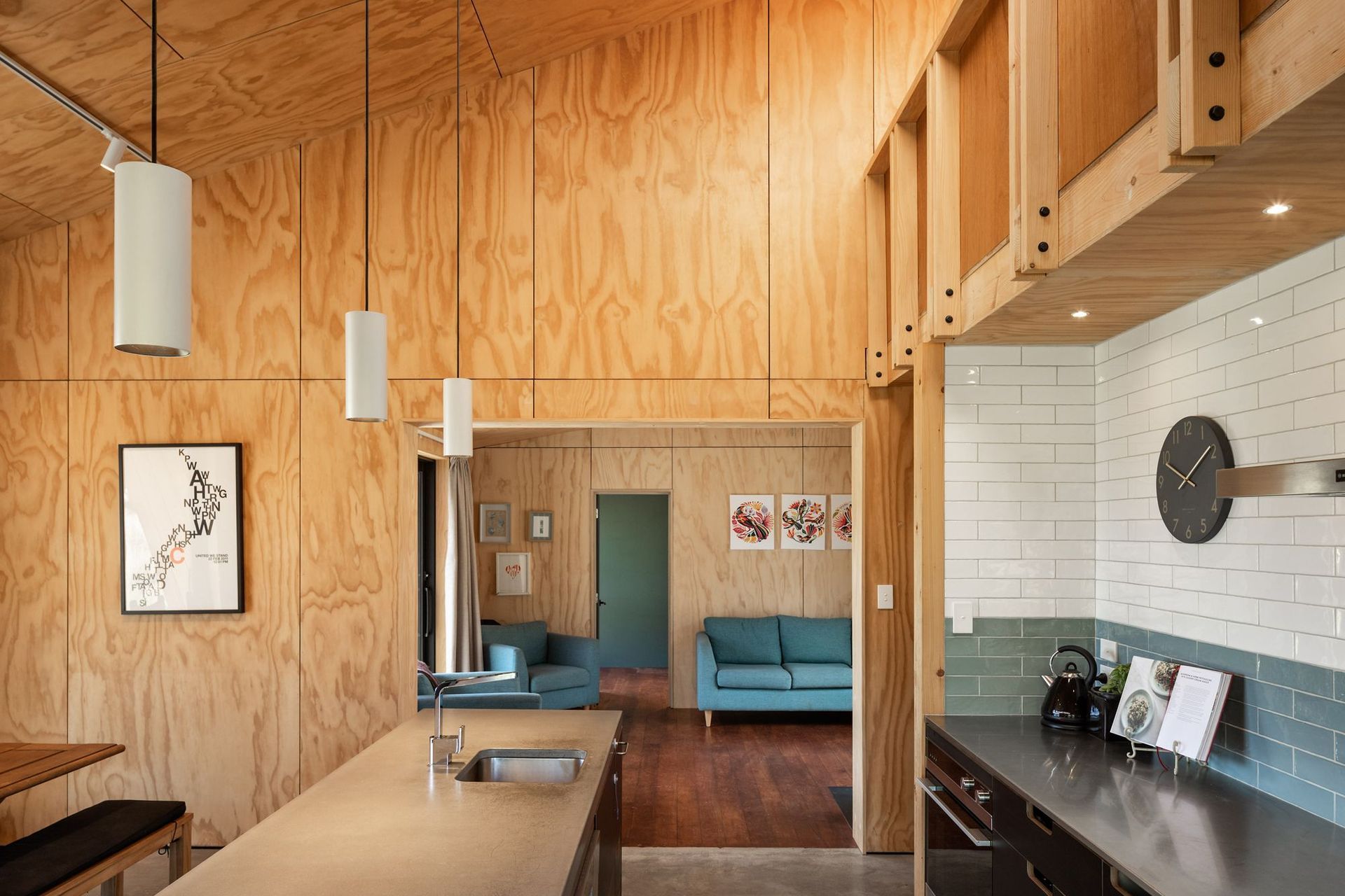 A simple palette was chosen including an insulated concrete floor with New Zealand-grown plywood wall lining. 