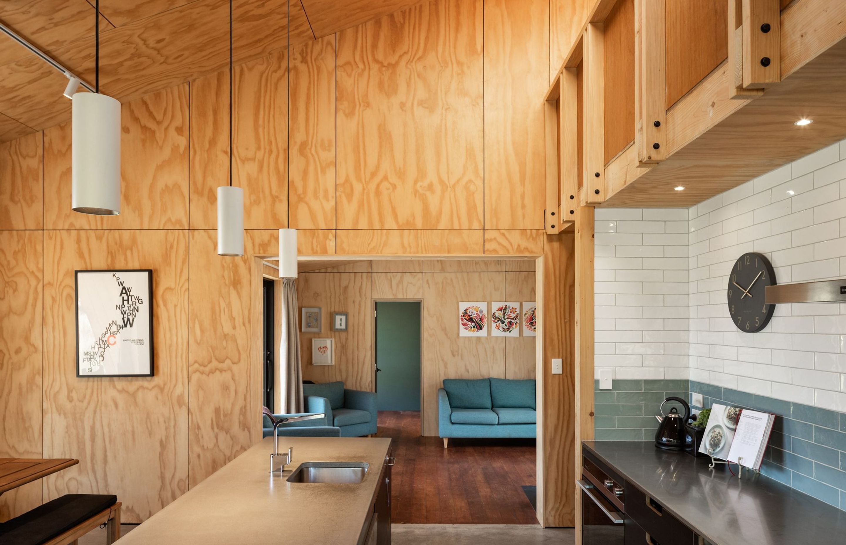 A simple palette was chosen including an insulated concrete floor with New Zealand-grown plywood wall lining. 