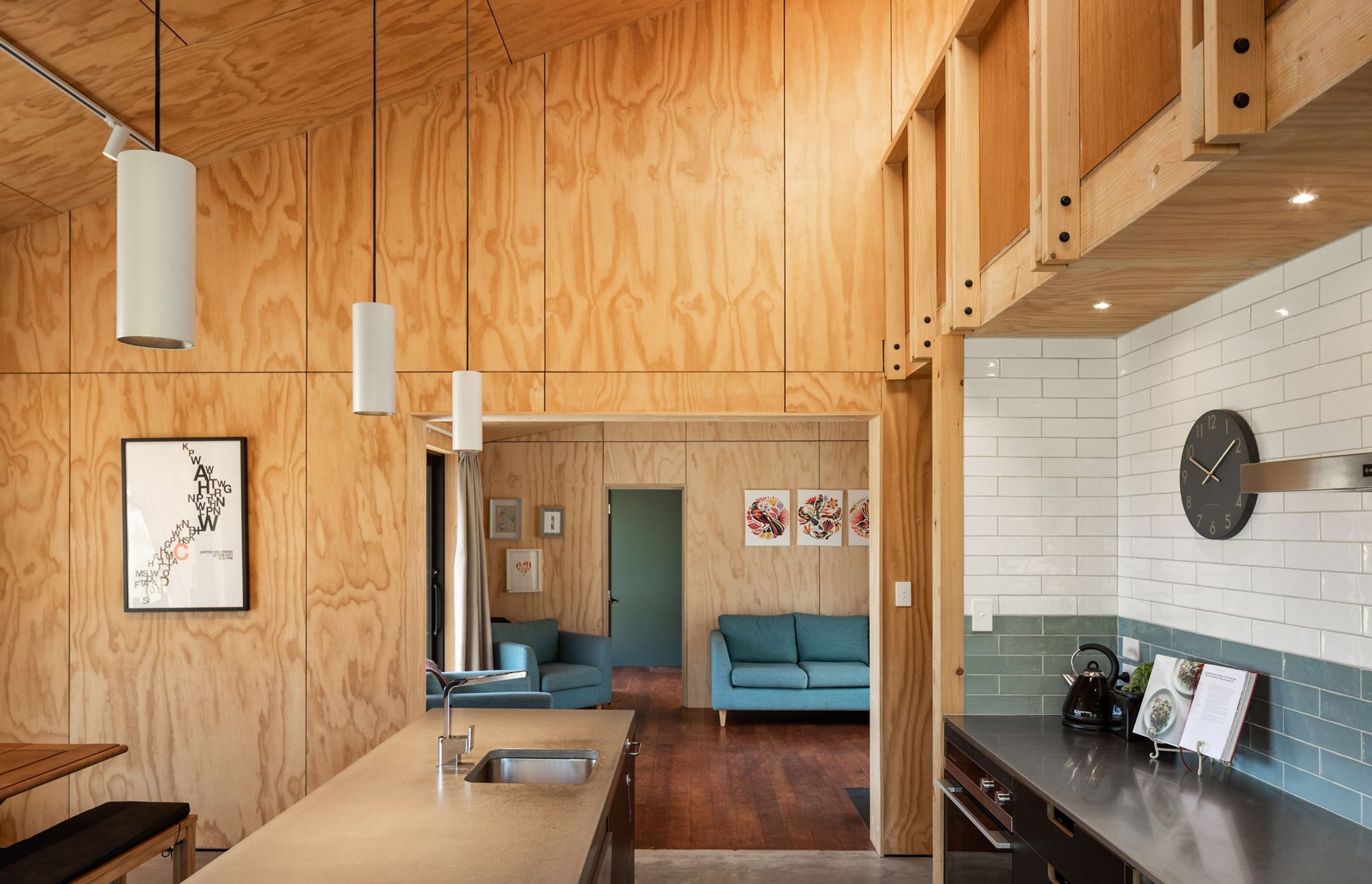 A simple palette was chosen including an insulated concrete floor with New Zealand-grown plywood wall lining.
