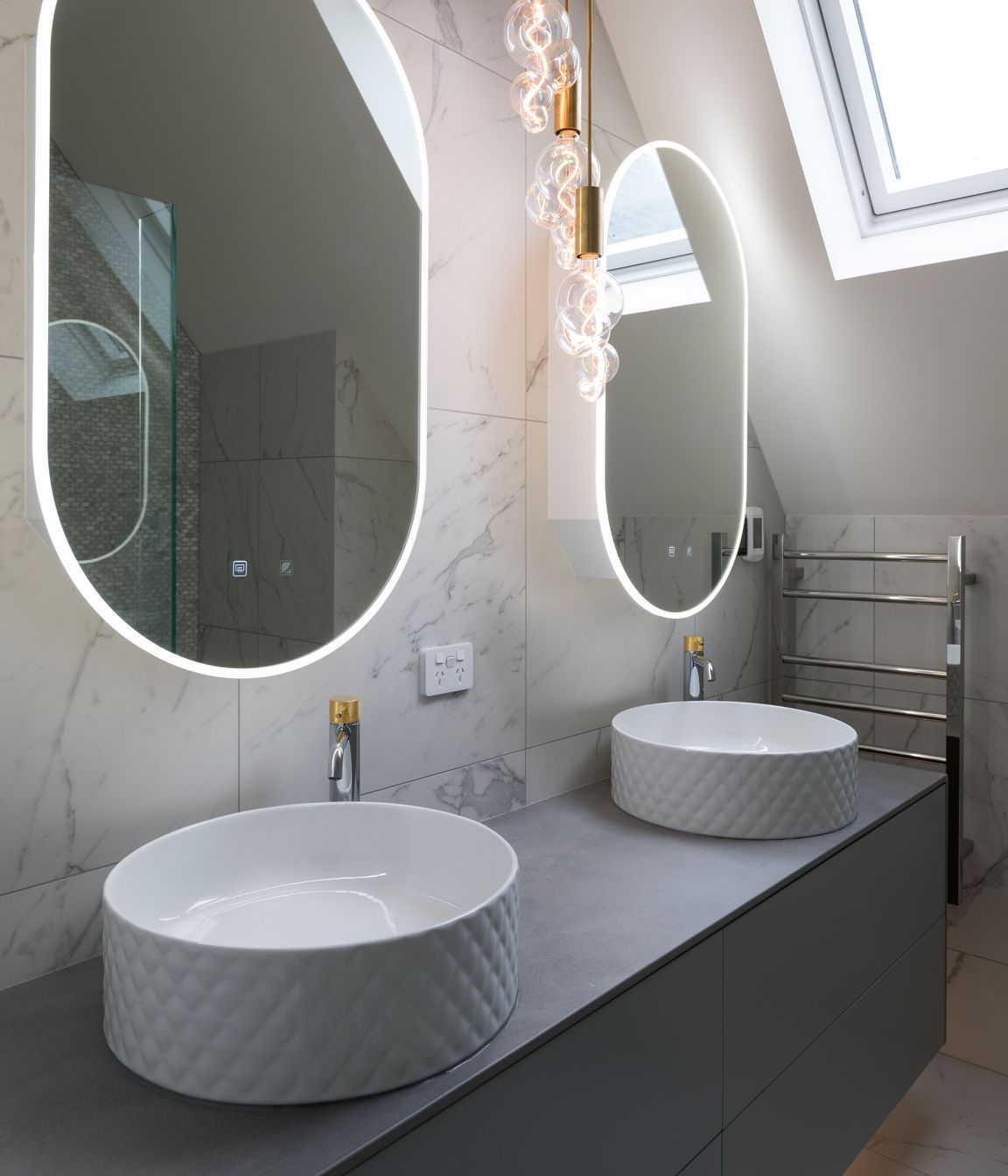 Ensuite Bathroom - LED mirror cabinets, warm or cool light and demister options