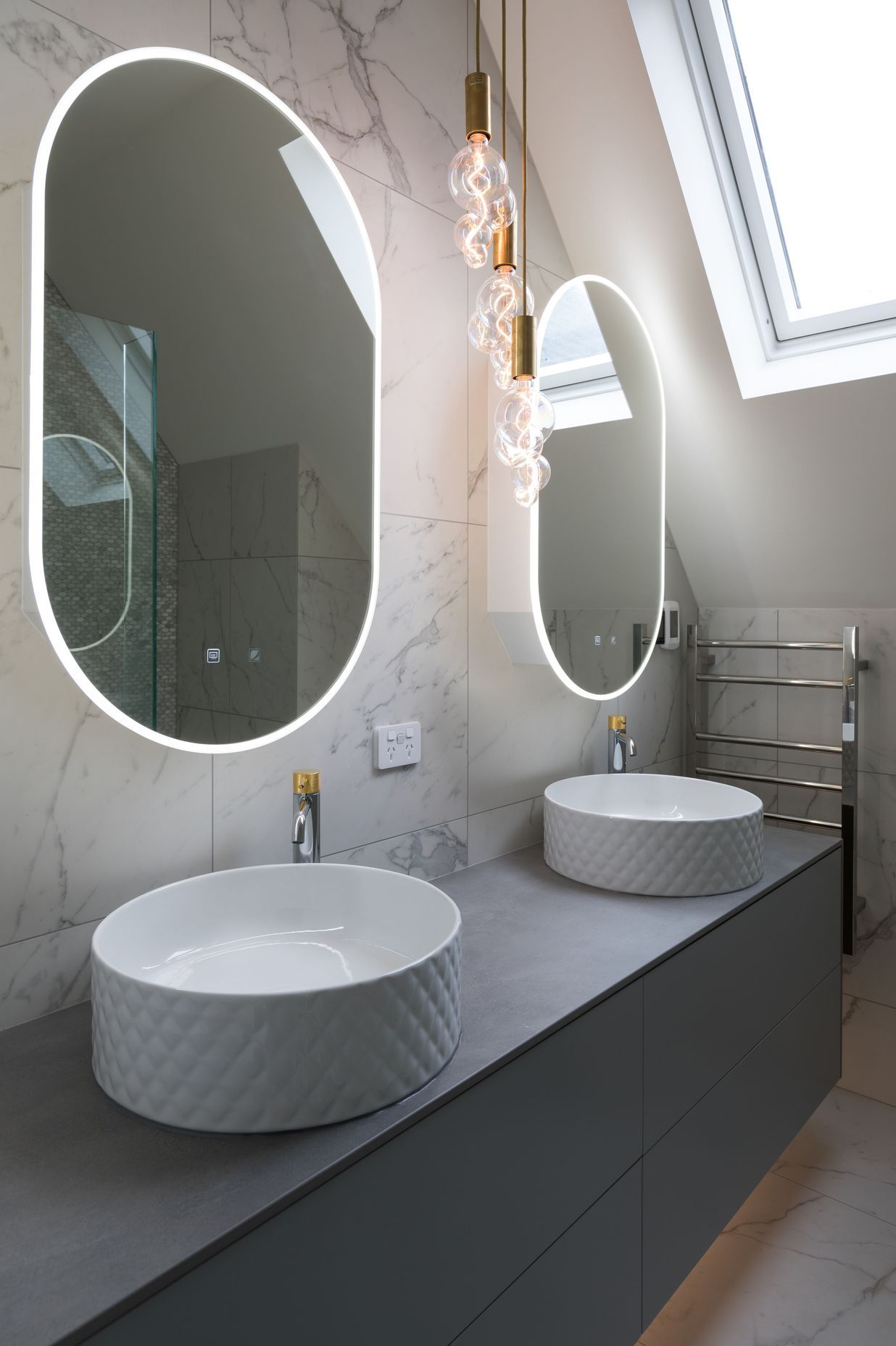 Ensuite Bathroom - LED mirror cabinets, warm or cool light and demister options