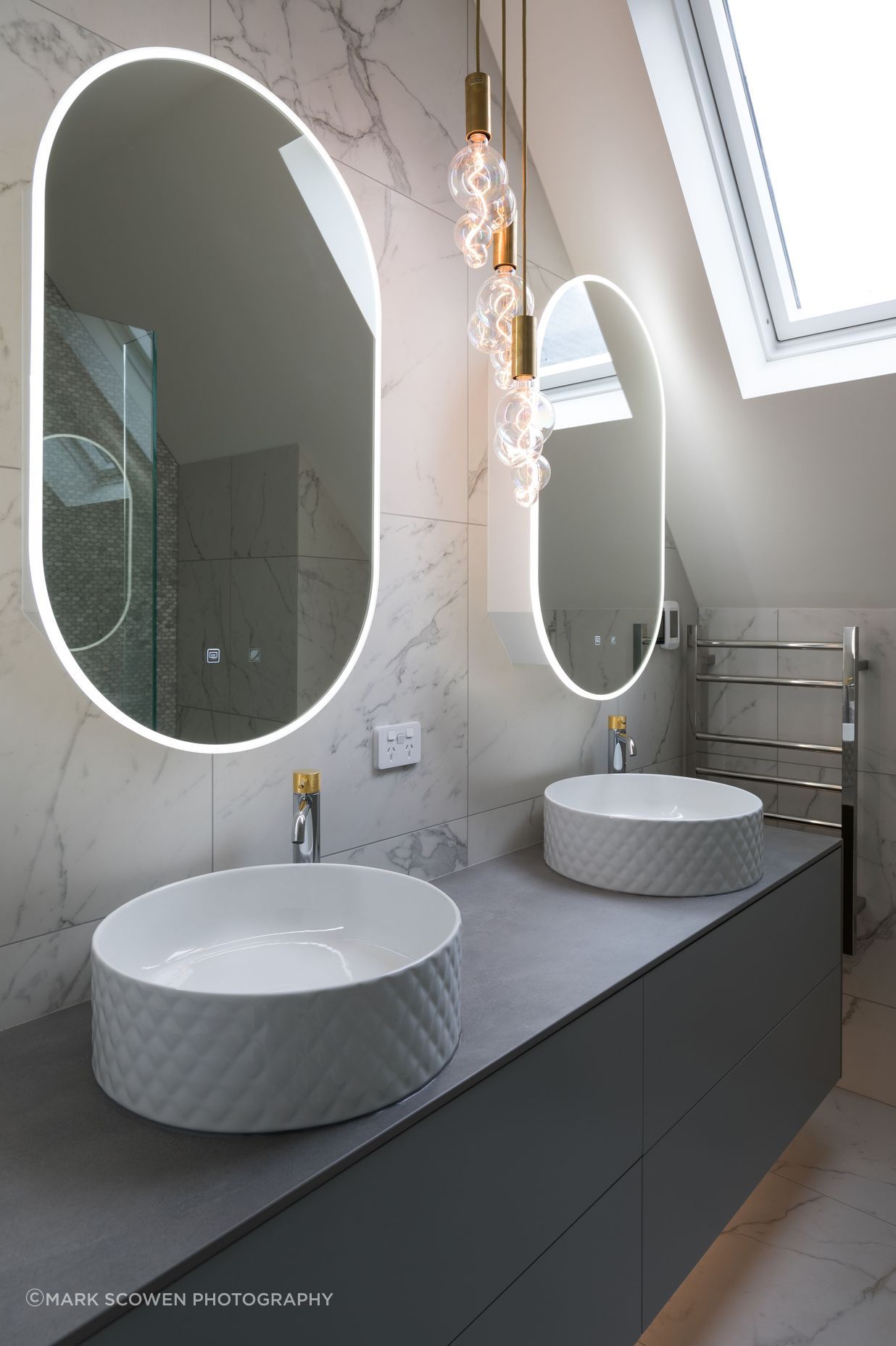 Ensuite Bathroom - LED mirror cabinets, warm or cool light and demister options
