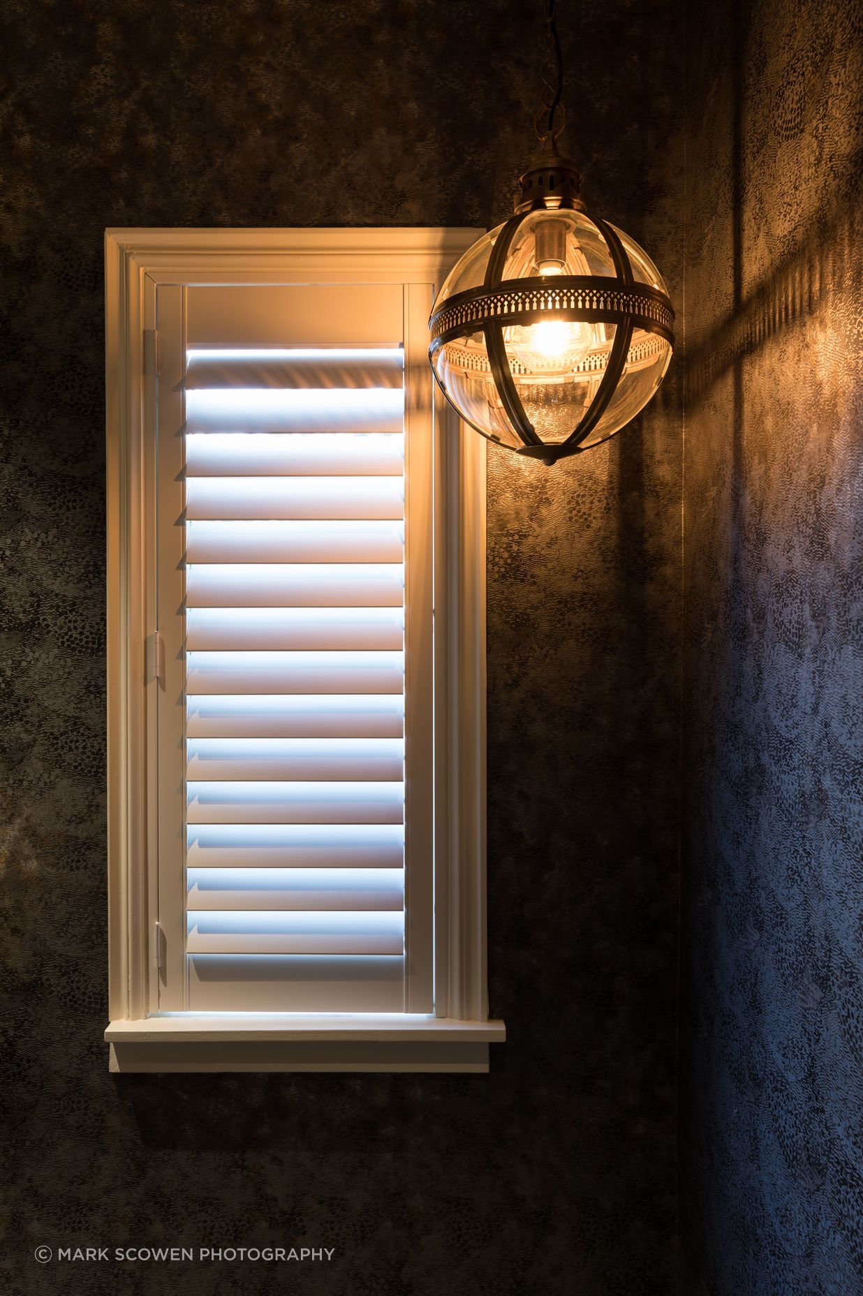 Combined Laundry and Powder Room - feature pendant light