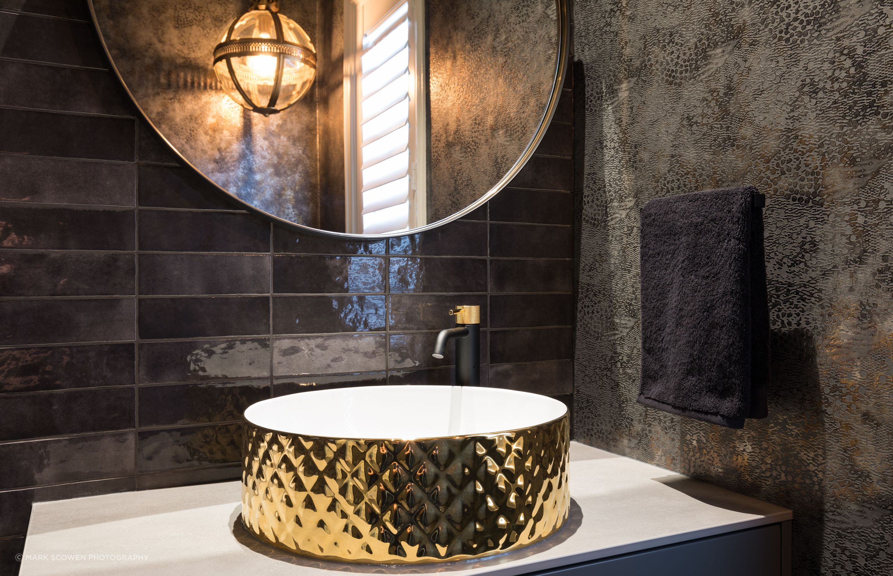 Powder Room - Gold textured Villeroy and Boch vessel basin