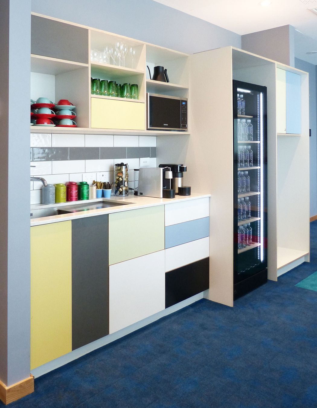 Smaller kitchenettes like these were fitted into each boardroom.  Billi instant hot water systems help provide tea and coffee very quickly.  Futura ply joinery brings continuity to all the other spaces on level one. 