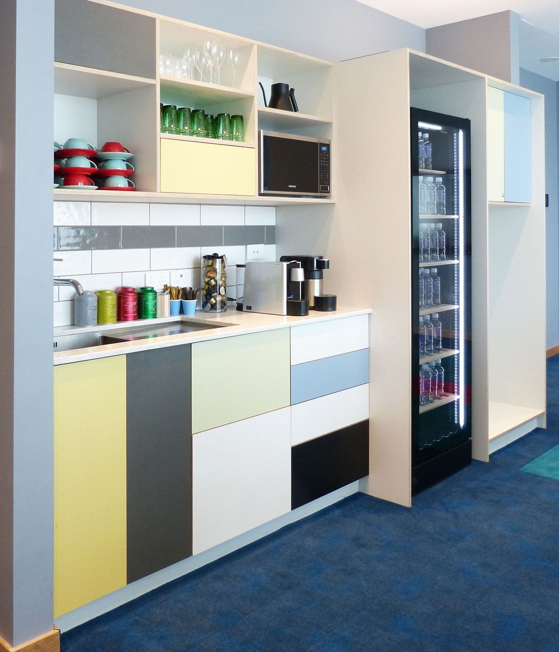 Smaller kitchenettes like these were fitted into each boardroom.  Billi instant hot water systems help provide tea and coffee very quickly.  Futura ply joinery brings continuity to all the other spaces on level one. 