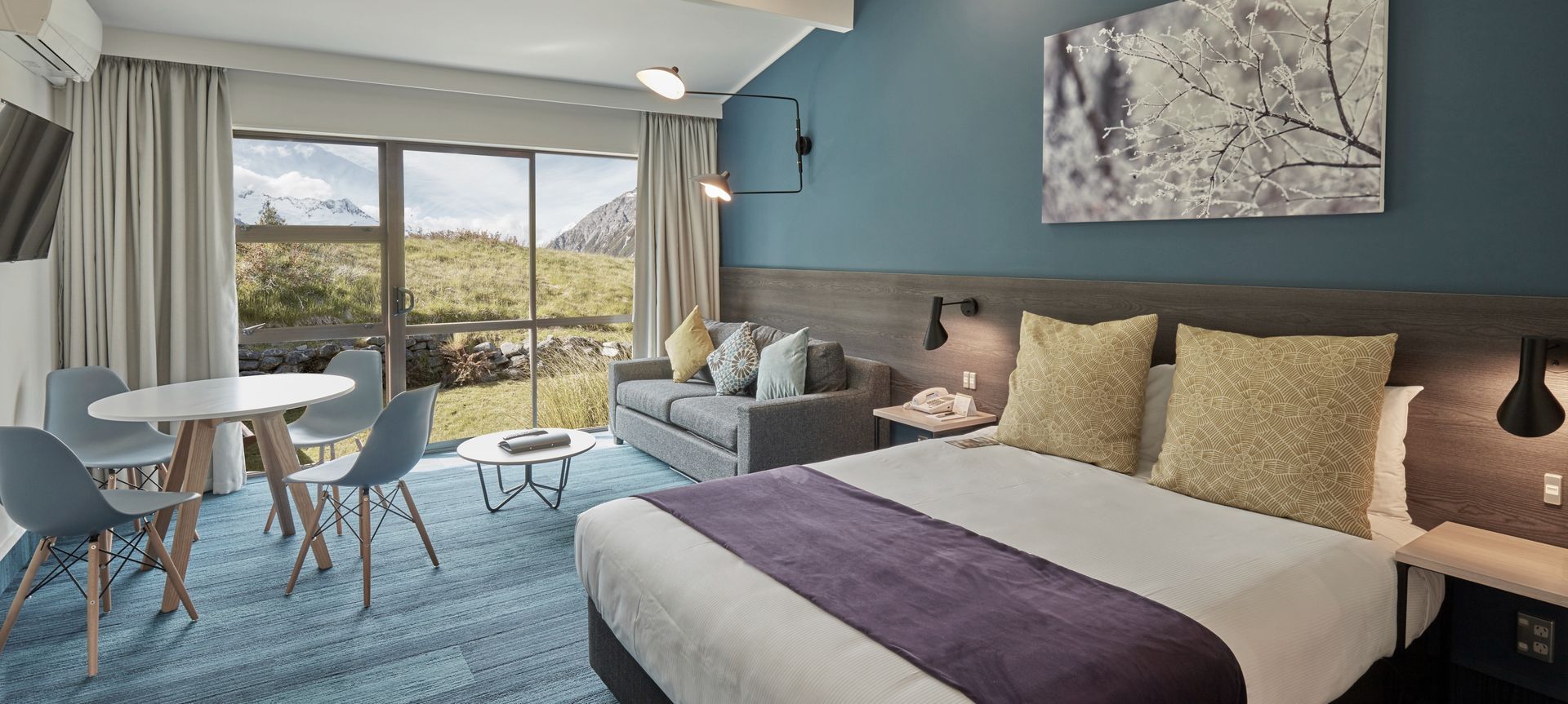 Drawing the outside in with palette and patterns, rooms vary in colour themes.