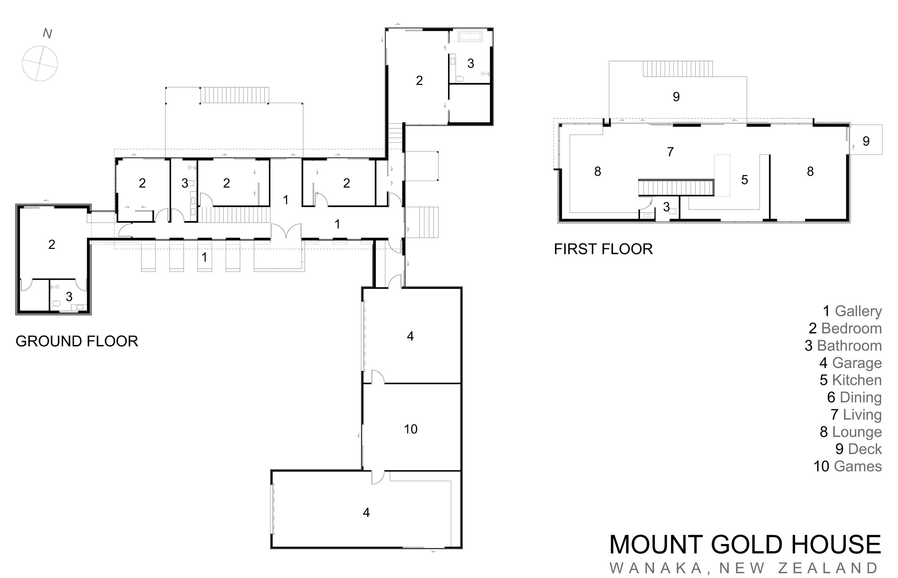 The ground-floor and first-floor plans of Mount Gold House by AO Architecture.