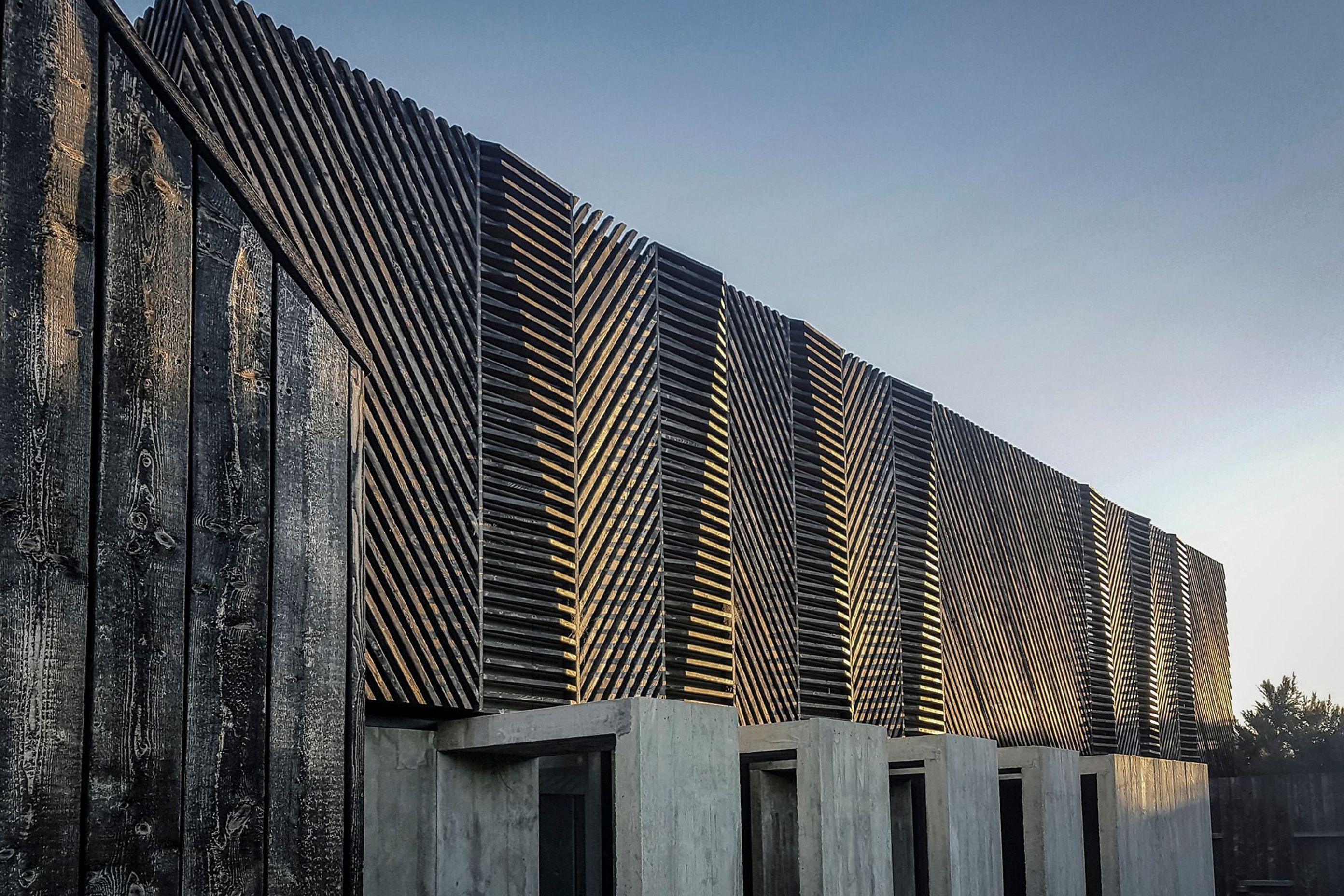 The patterned cladding and rainscreening interprets the windswept form of the native kanuka trees that can be found on the property.