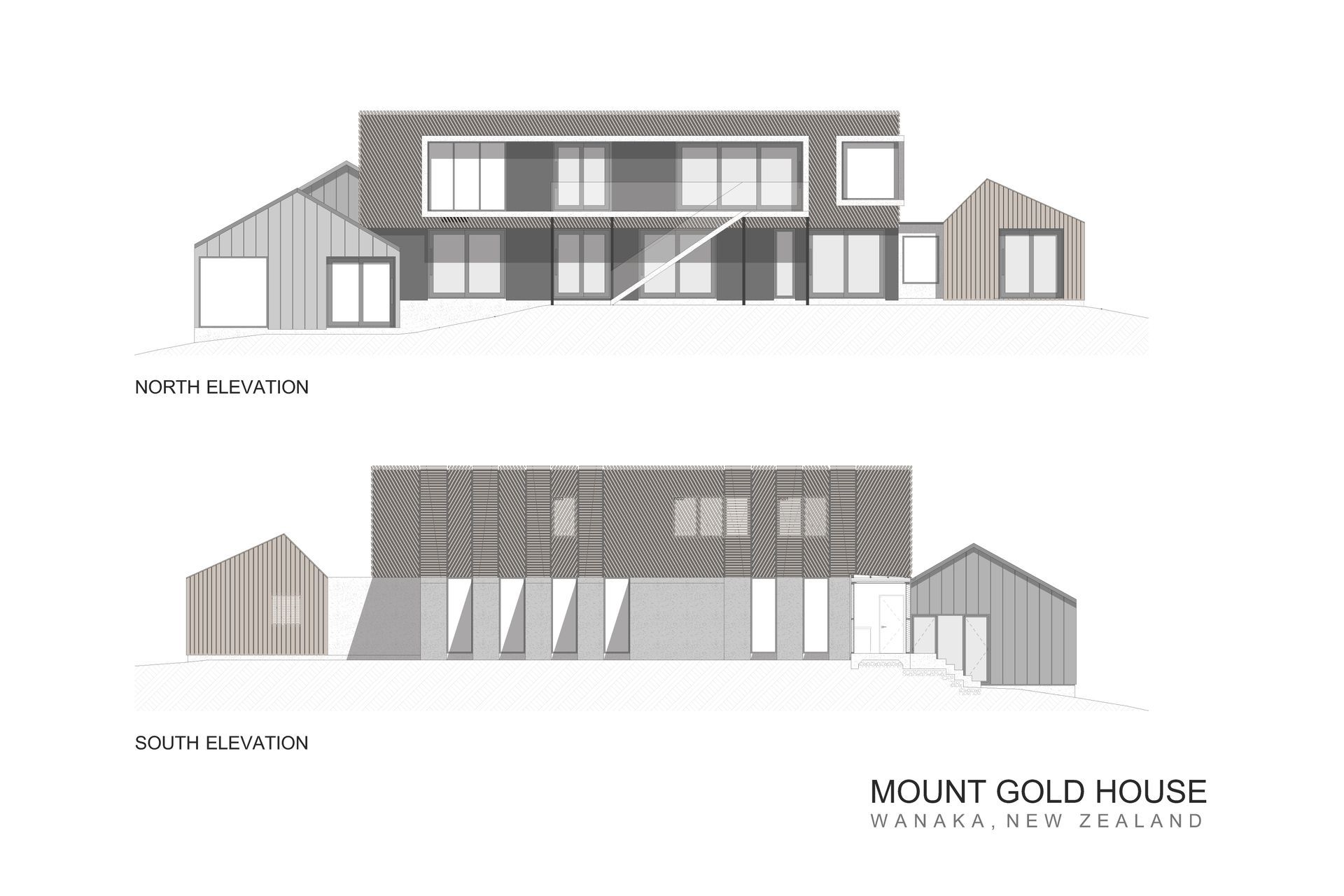 The north and south elevations of Mount Gold House by AO Architecture.