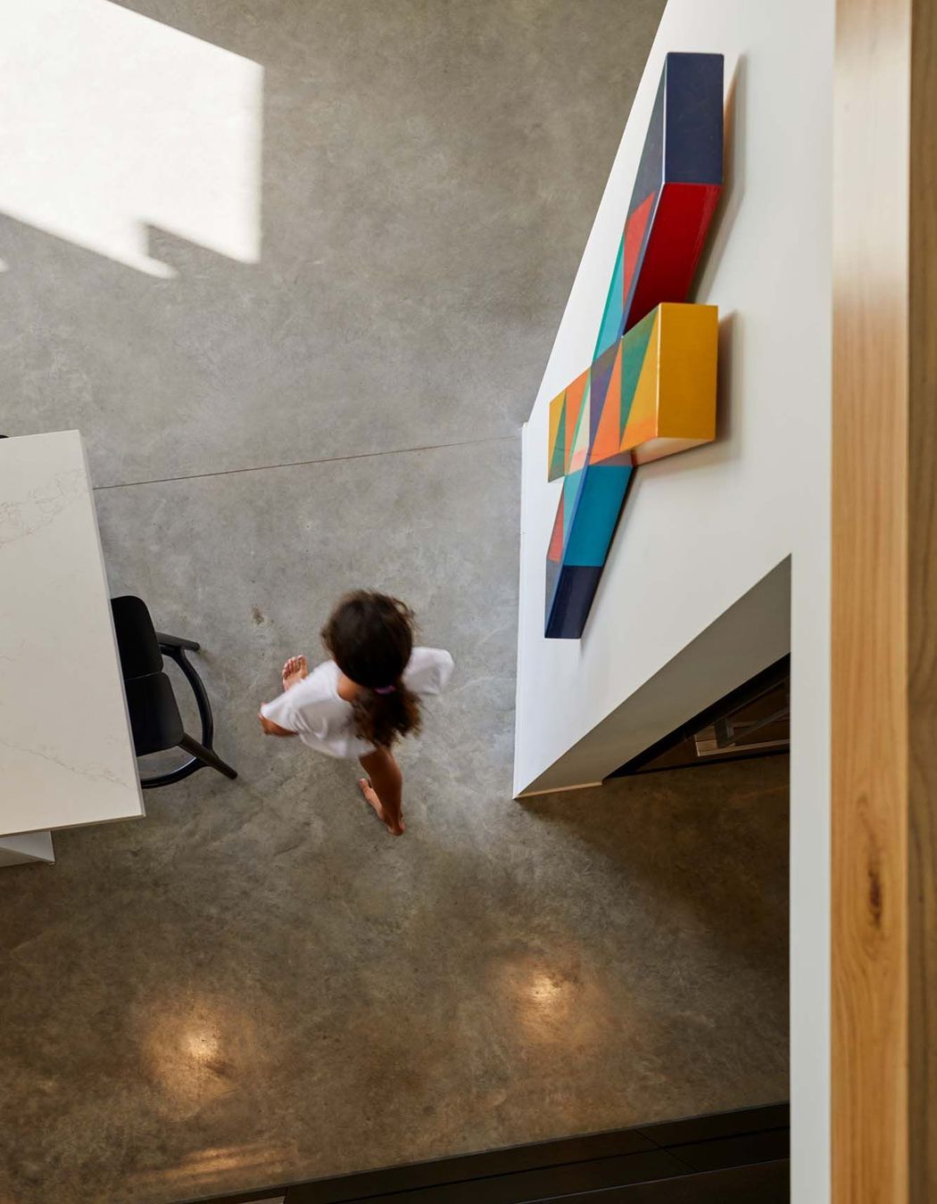 The view from above into the kitchen.